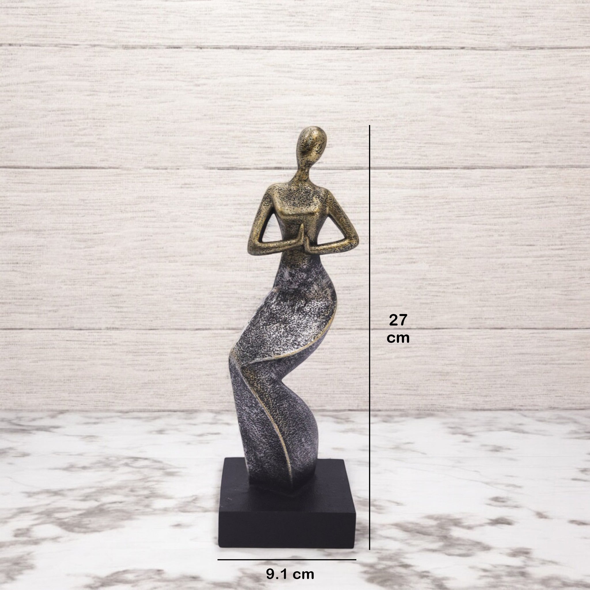 Modern Abstract Figure Sculpture | Gold & Silver Spiral Art Statue | 27cm Contemporary Home Decor - Divine Dekor
