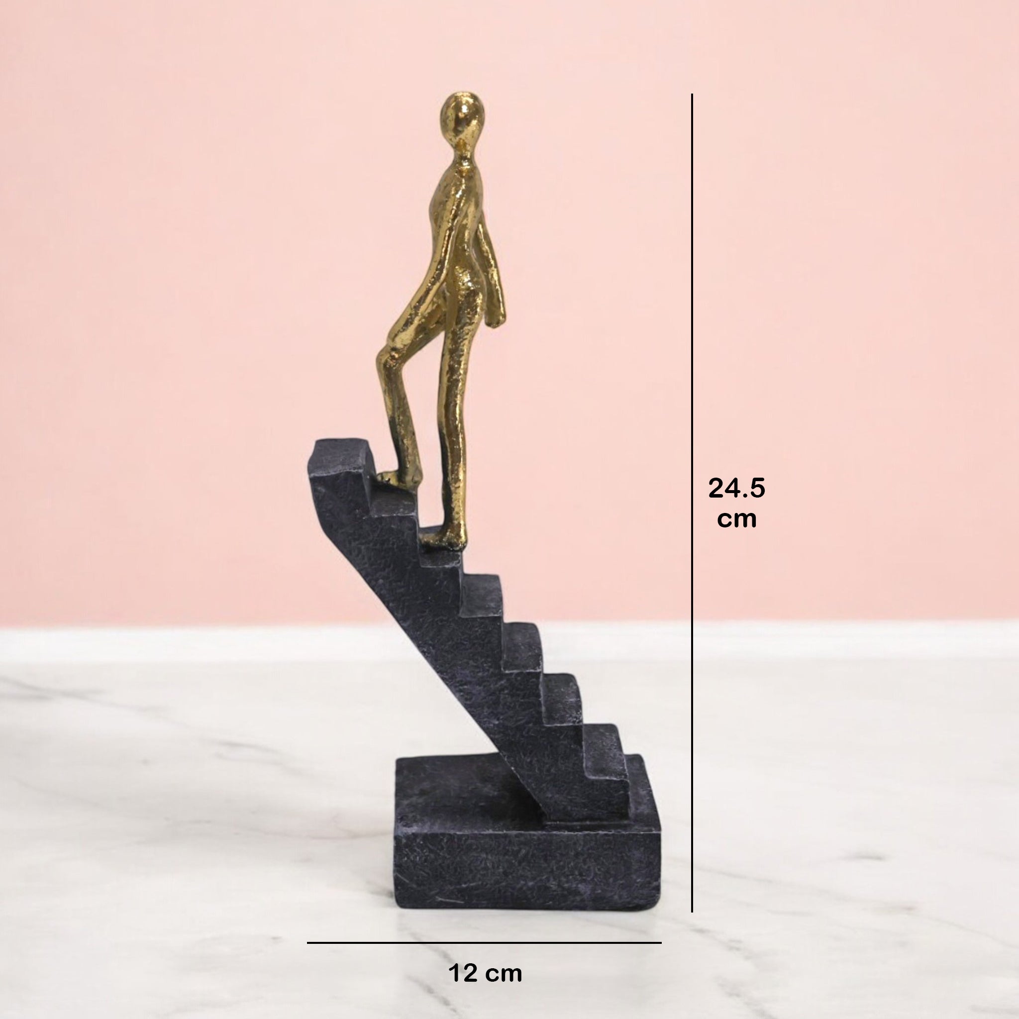 Ascending Figure Stairway Sculpture | Gold & Grey Success Art Statue | 24.5cm Modern Home Decor - Divine Dekor