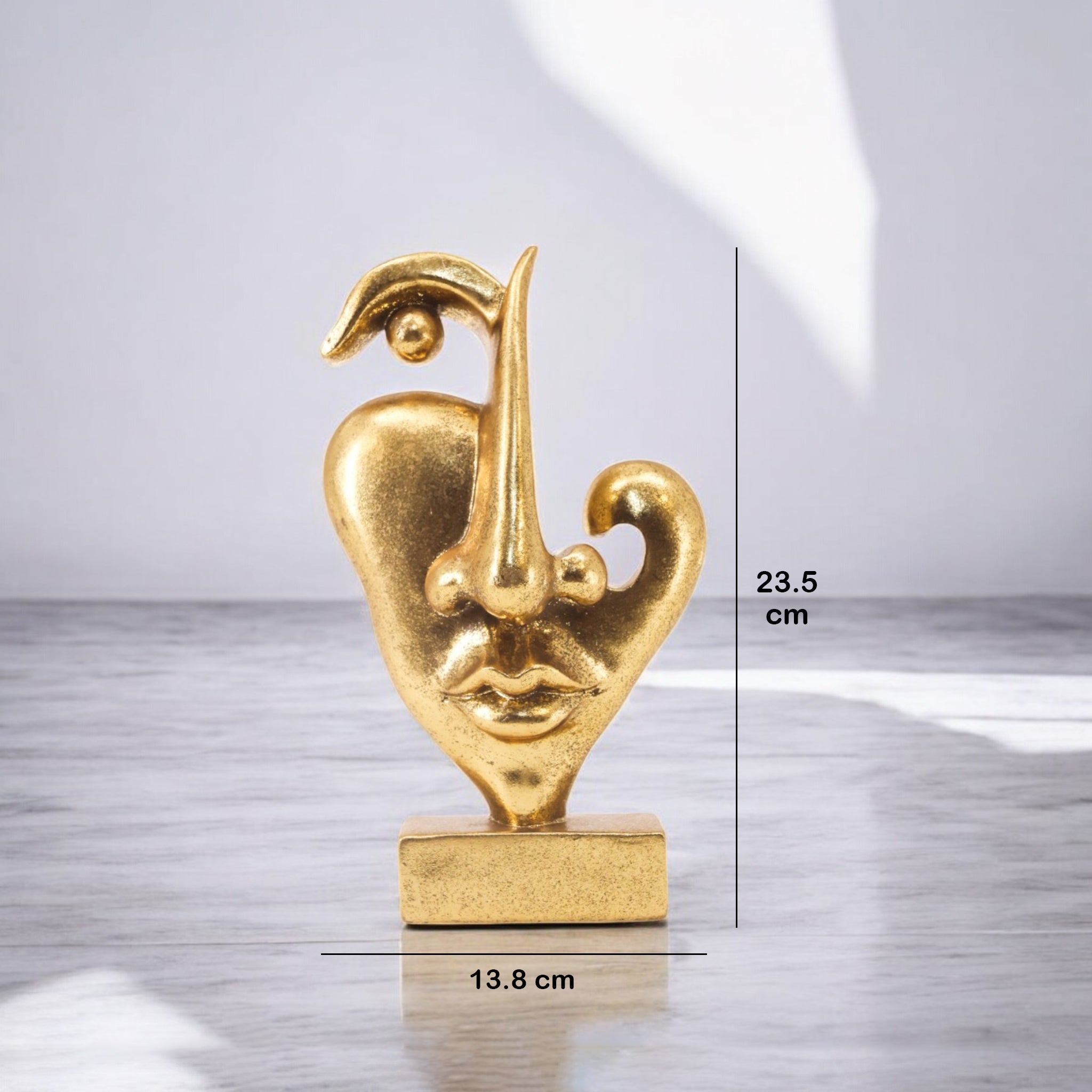 Modern Abstract Face Sculpture | Golden Art Deco Style Statue | 23.5cm Luxury Home Decor - Divine Dekor