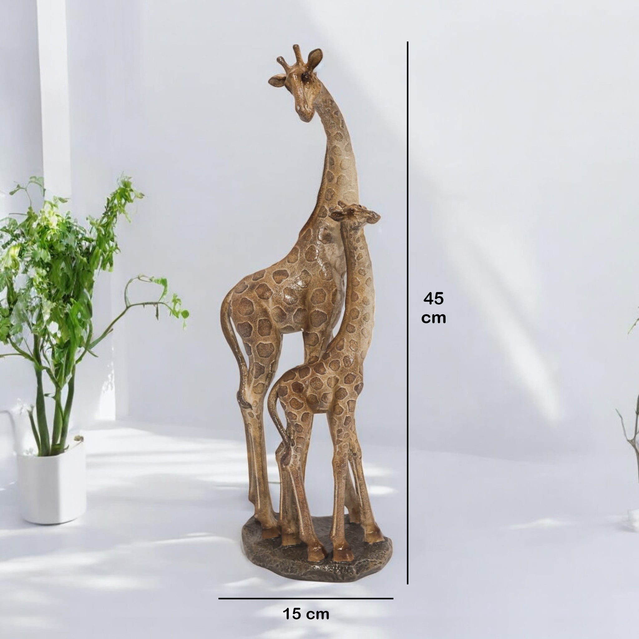 "Golden Giraffe Family Sculpture | Mother & Baby Safari Art Statue | 45cm Luxury Home Decor Figurine - Divine Dekor