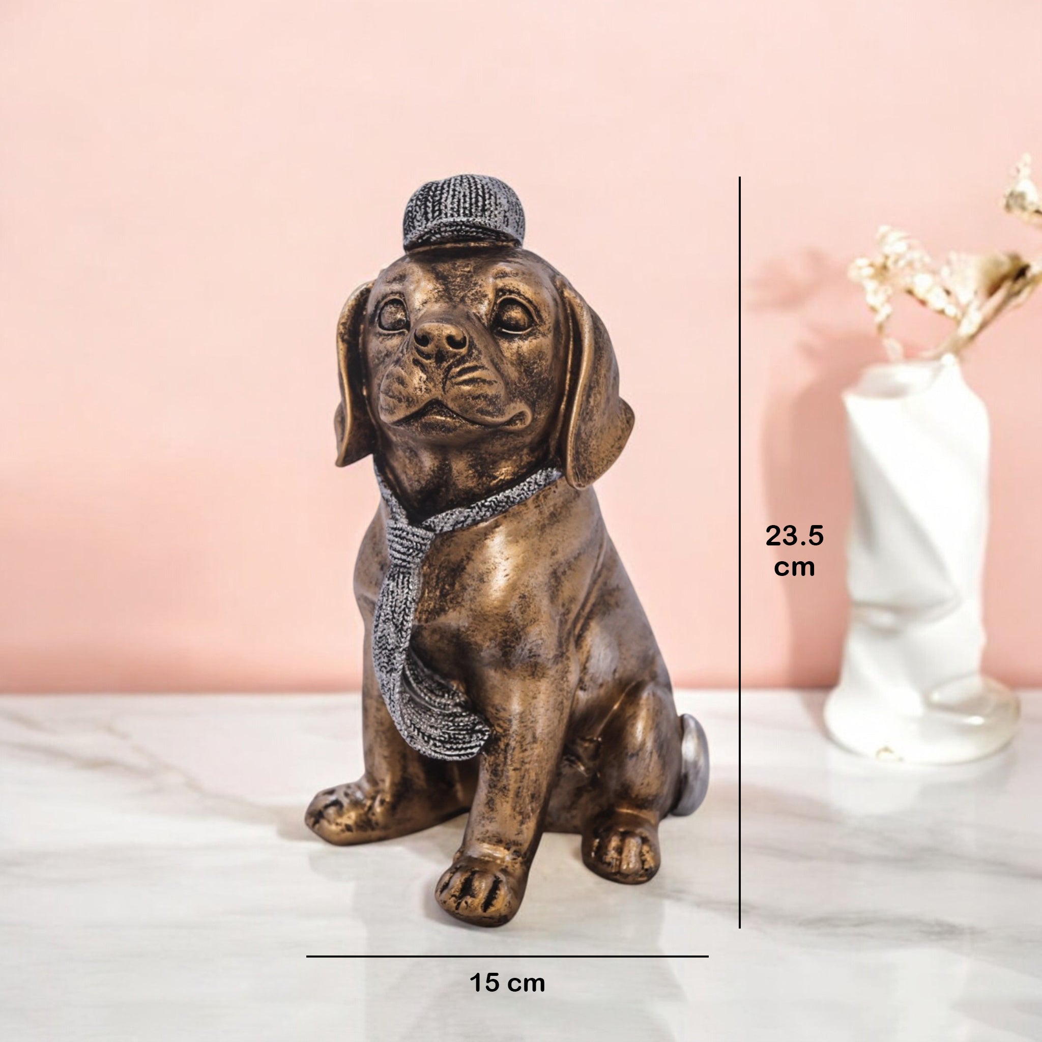 Luxury Golden Puppy Sculpture | Crystal-Adorned Dog Art Statue | 23.5cm Designer Home Decor - Divine Dekor