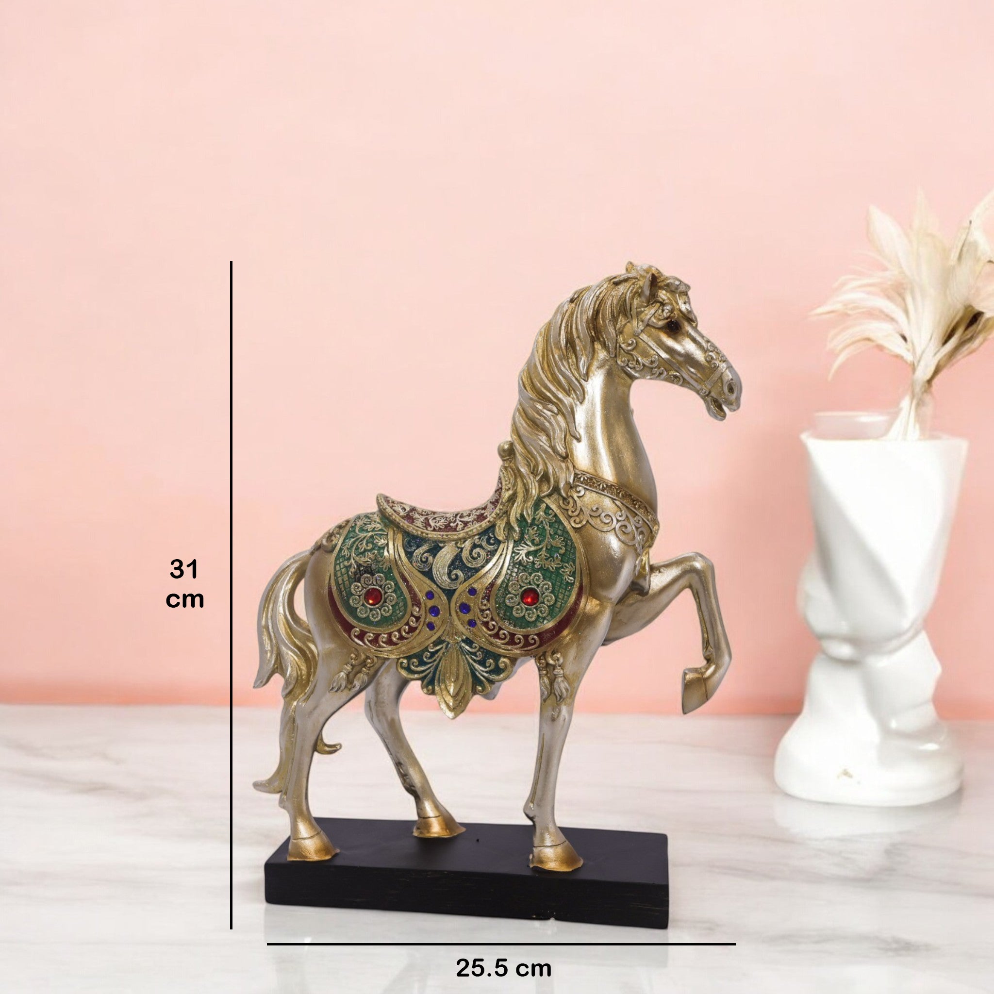 Luxury Golden Horse Statue with Emerald Crystal Accents | Elegant Home Decor Figurine | 31cm Royal Collection - Divine Dekor