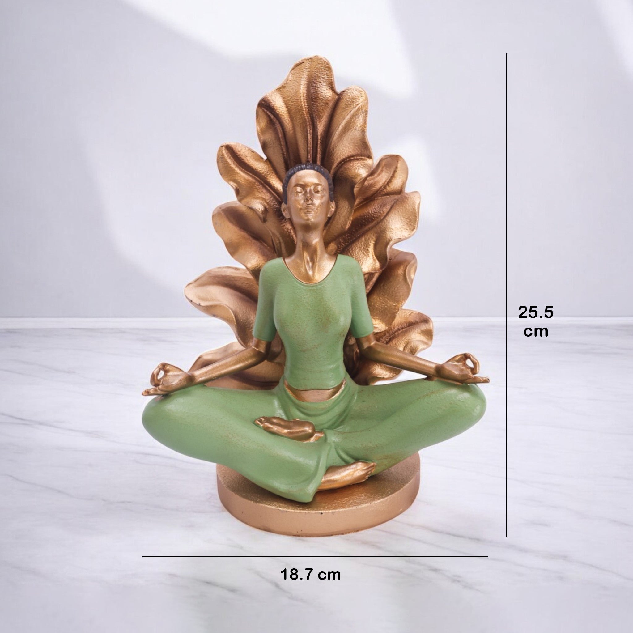 Divine Dekor Lotus Meditation Sculpture | 25.5cm Yoga Lady Statue | Zen Home Decor | Spiritual Mindfulness Art (Green-Gold)
