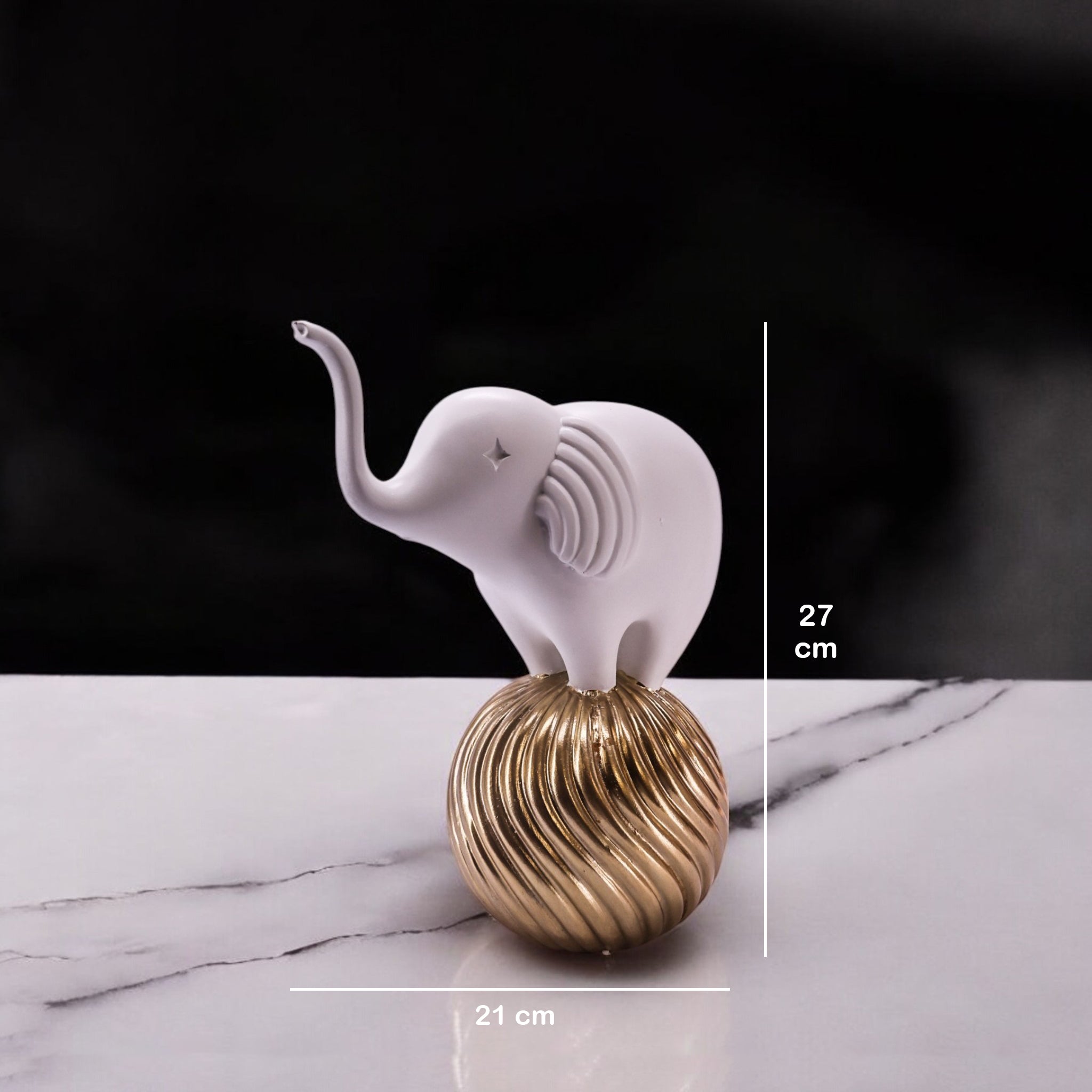 White Elephant on Golden Ball Sculpture | Modern Lucky Decor | Divine Dekor