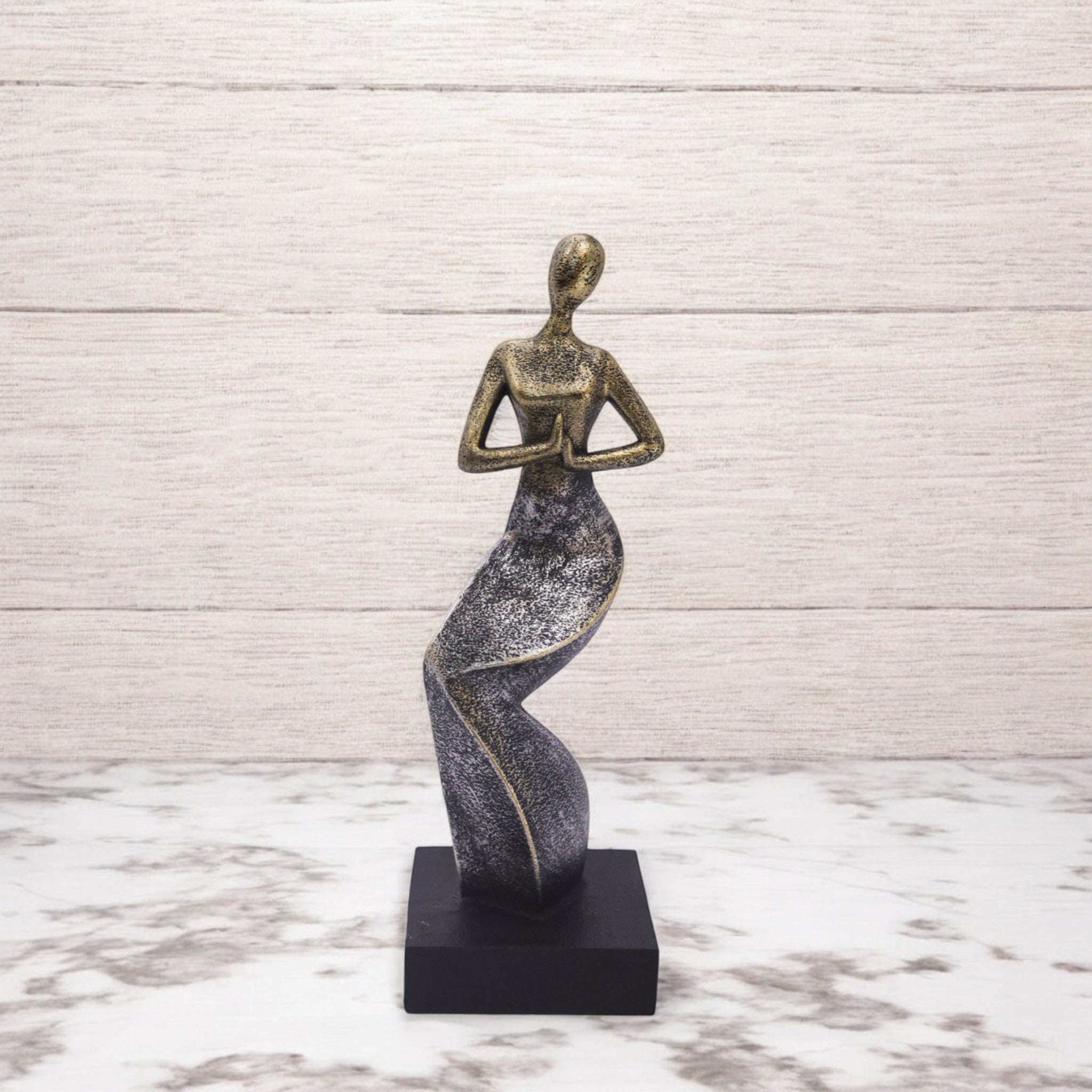 Modern Abstract Figure Sculpture | Gold & Silver Spiral Art Statue | 27cm Contemporary Home Decor - Divine Dekor