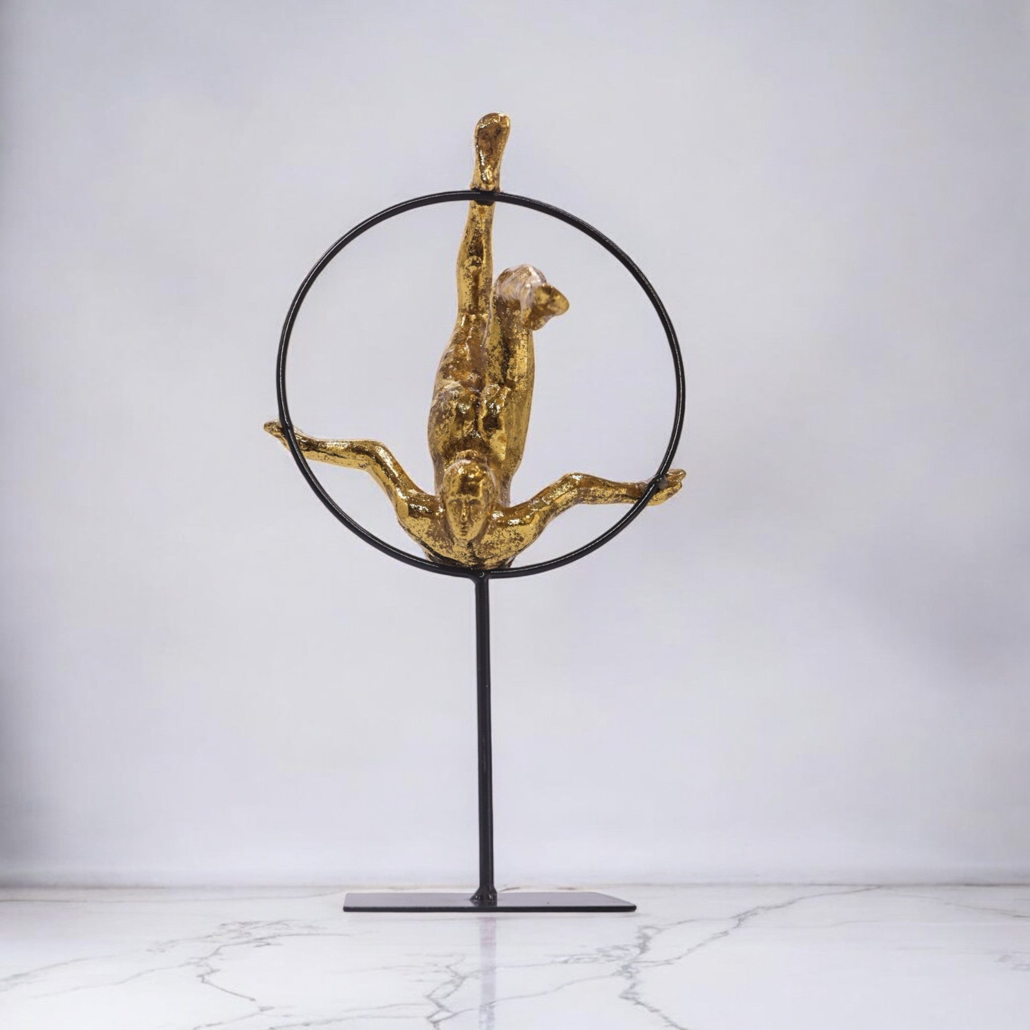 Golden Figure Ring Sculpture | Modern Balance Art | Divine Dekor