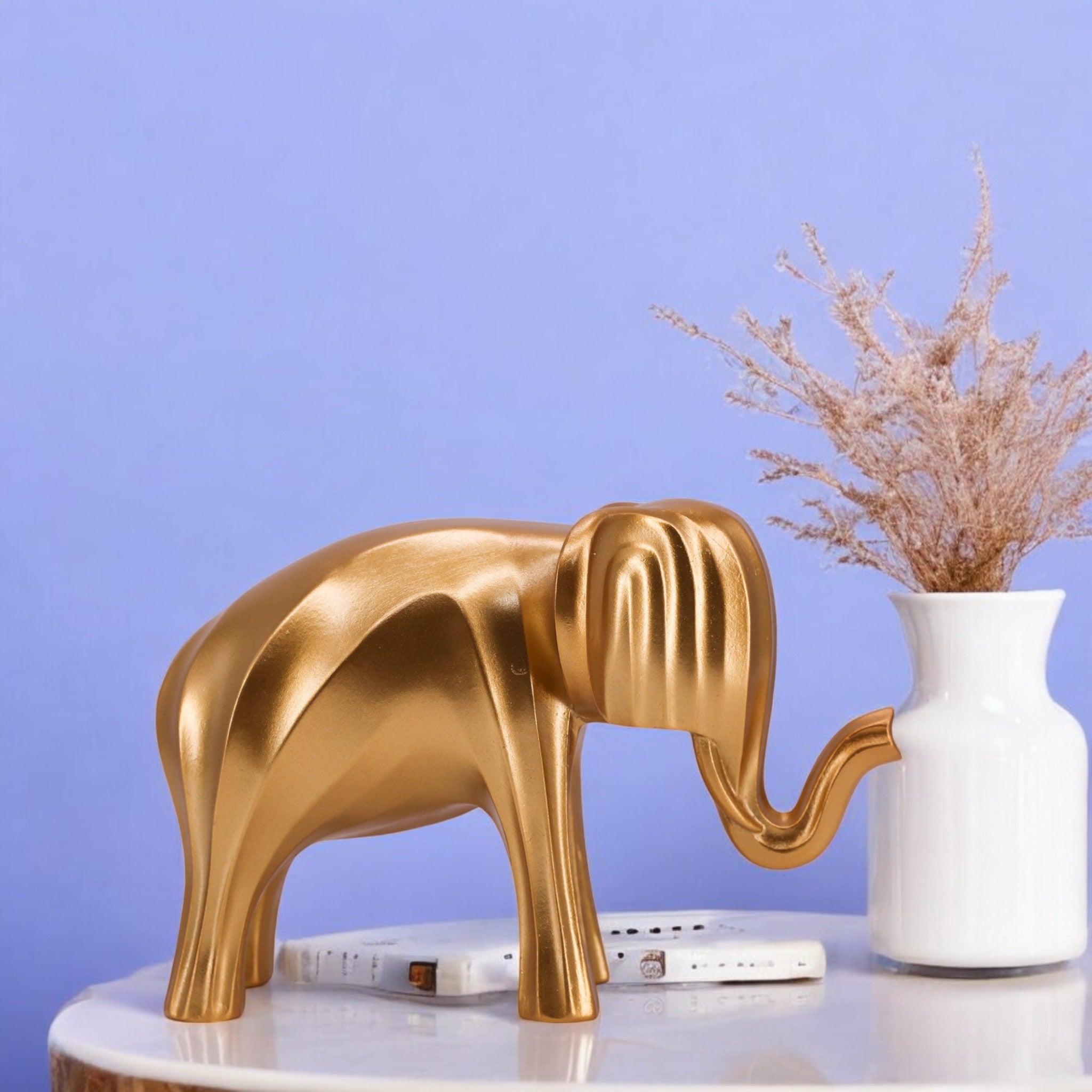 Modern Golden Elephant Sculpture | Contemporary Minimalist Art Statue | 18cm Luxury Home Decor - Divine Dekor