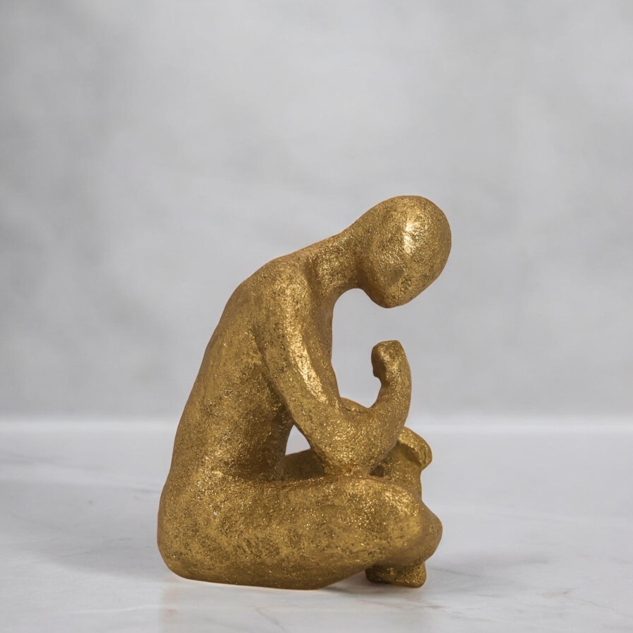 Modern Contemplative Figure Sculpture | Golden Art Statue | 22.6cm Contemporary Home Decor - Divine Dekor