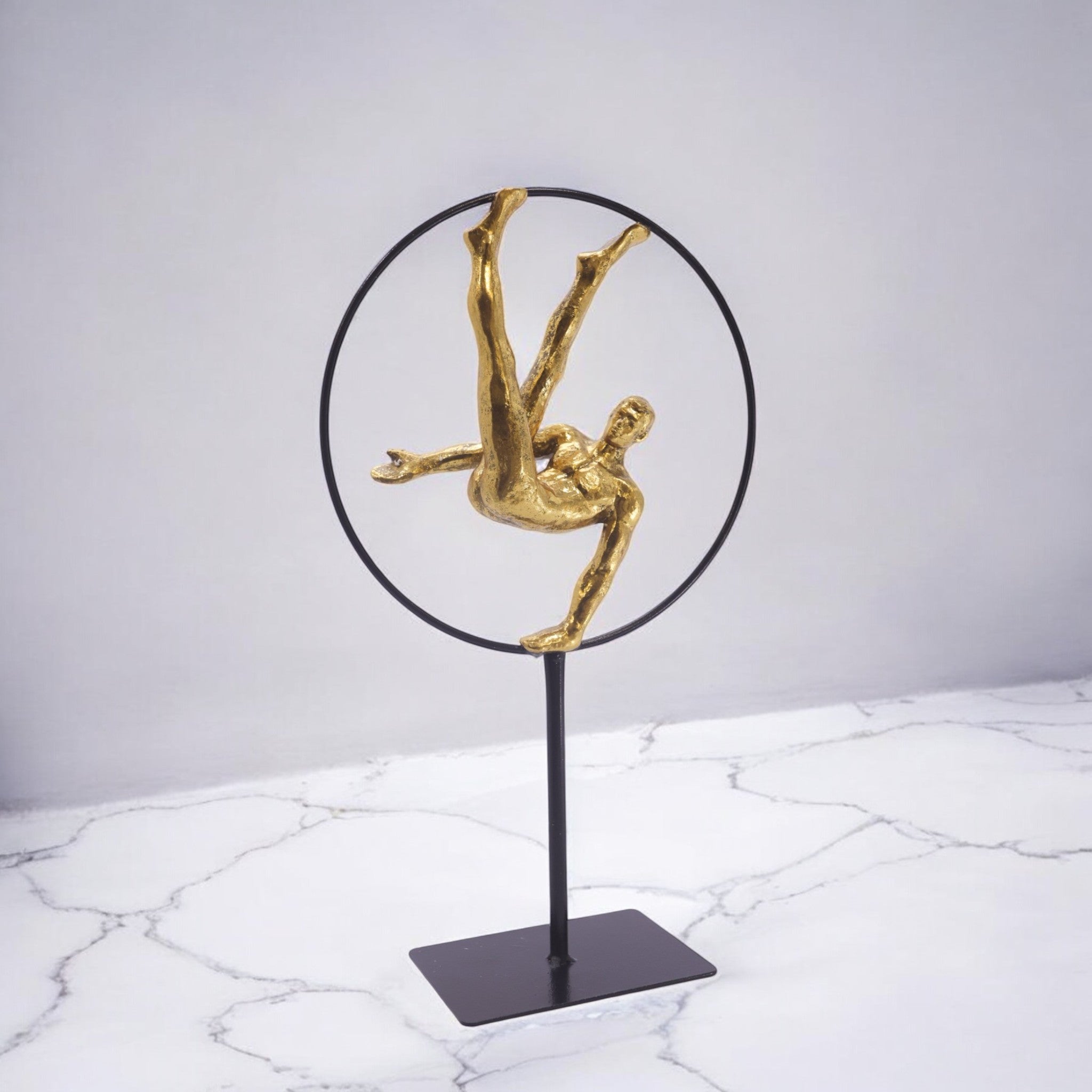 Golden Ring Gymnast Sculpture | Modern Athletic Art | Divine Dekor