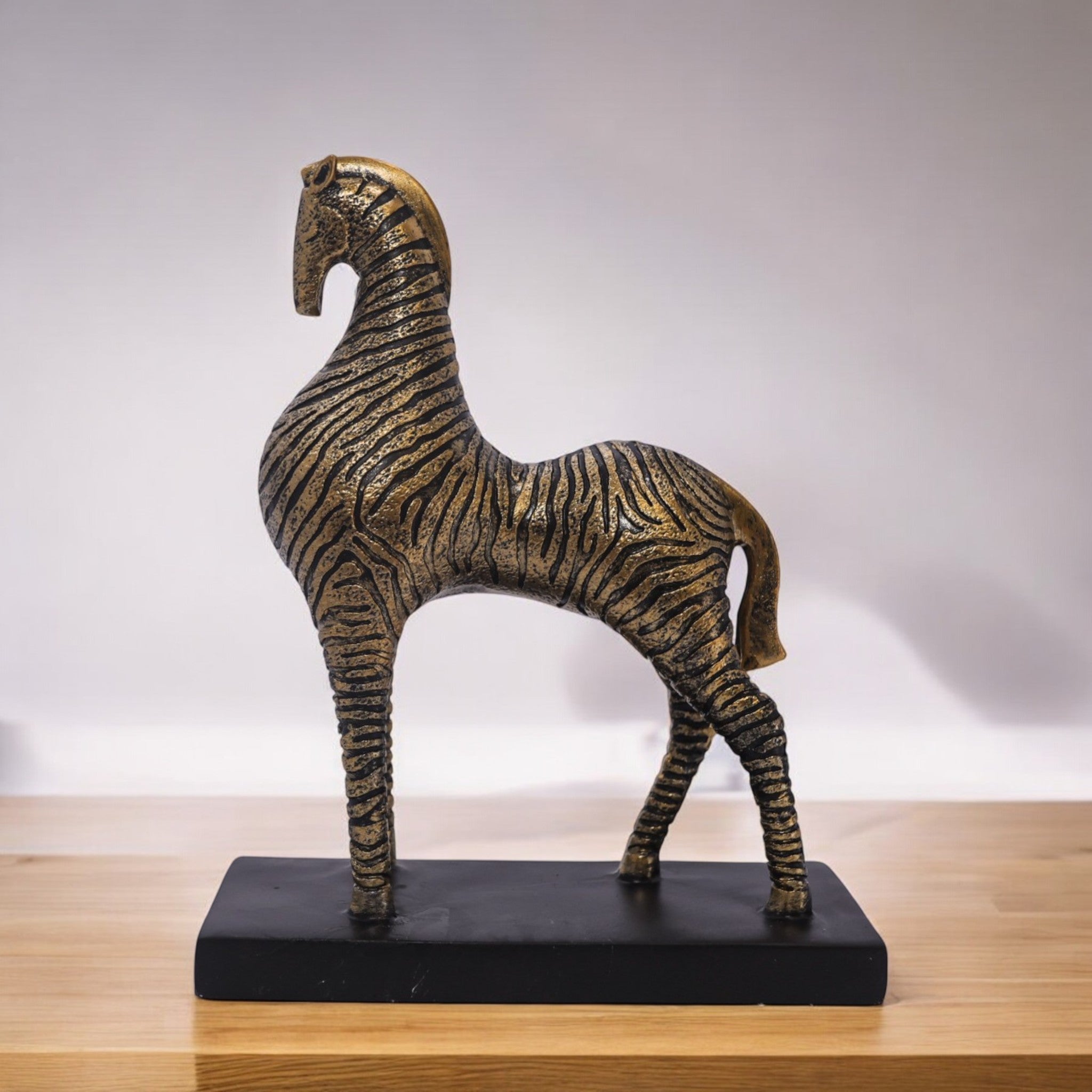 Art Deco Golden Horse Sculpture | Geometric Pattern Art Statue | 26cm Luxury Home Decor - Divine Dekor