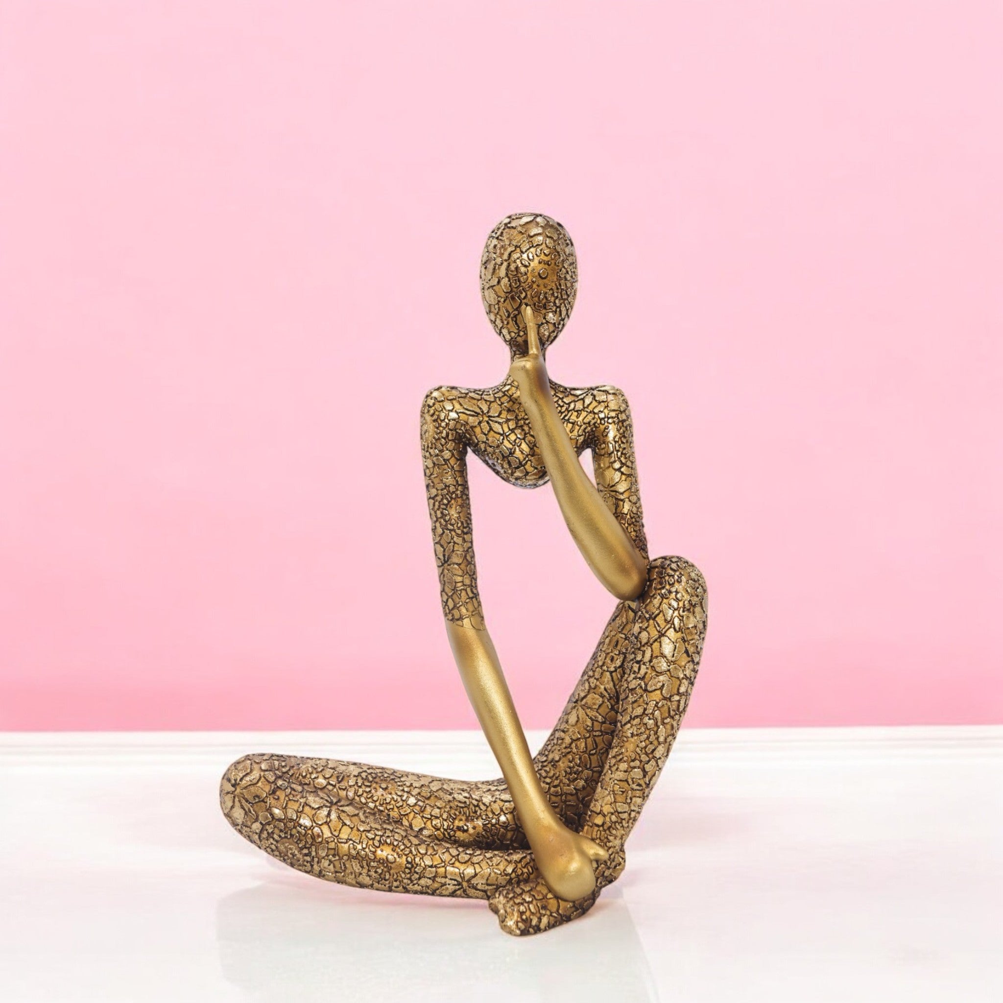Textured Gold Abstract Figure | Contemplative Art Sculpture | 25.5cm Modern Decor