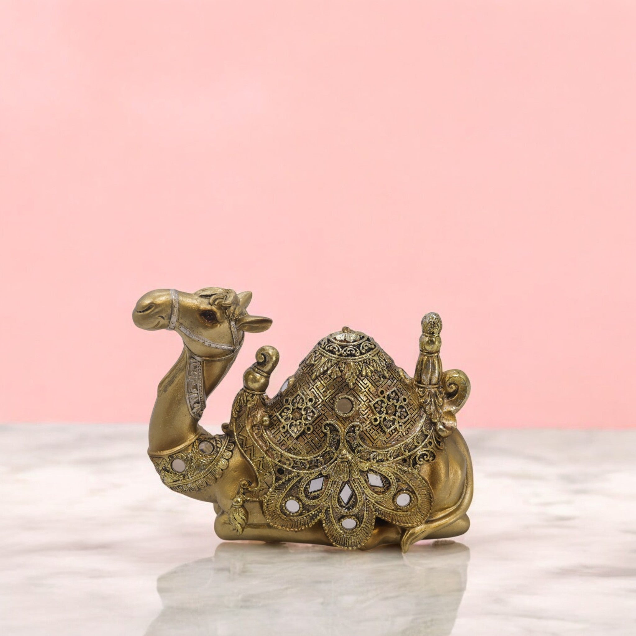 Luxury Golden Camel Sculpture | Ornate Arabian Art Statue | 20cm Premium Home Decor - Divine Dekor