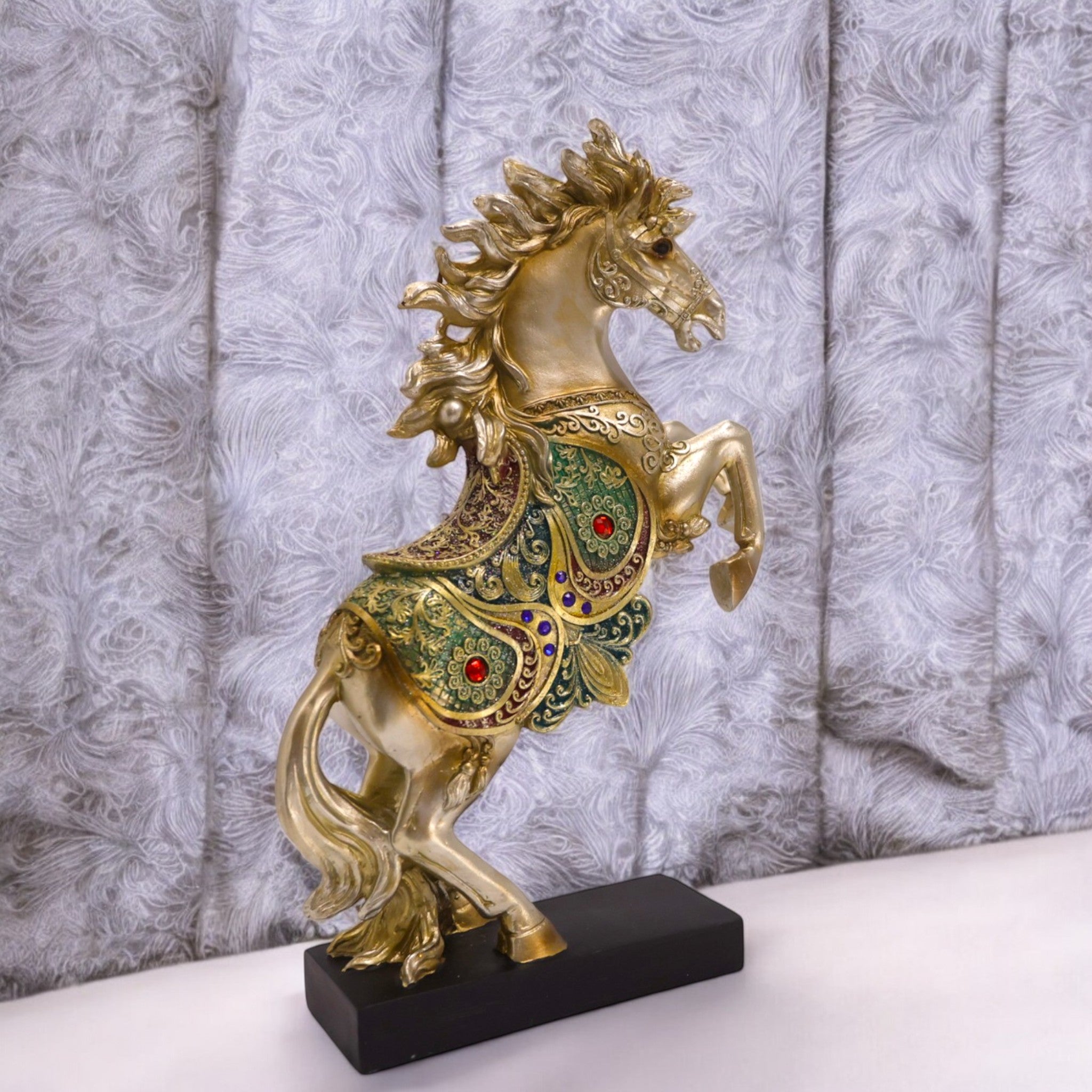 Royal Rearing Horse Sculpture | Golden Crystal-Adorned Art Statue | 21cm Luxury Home Decor - Divine Dekor