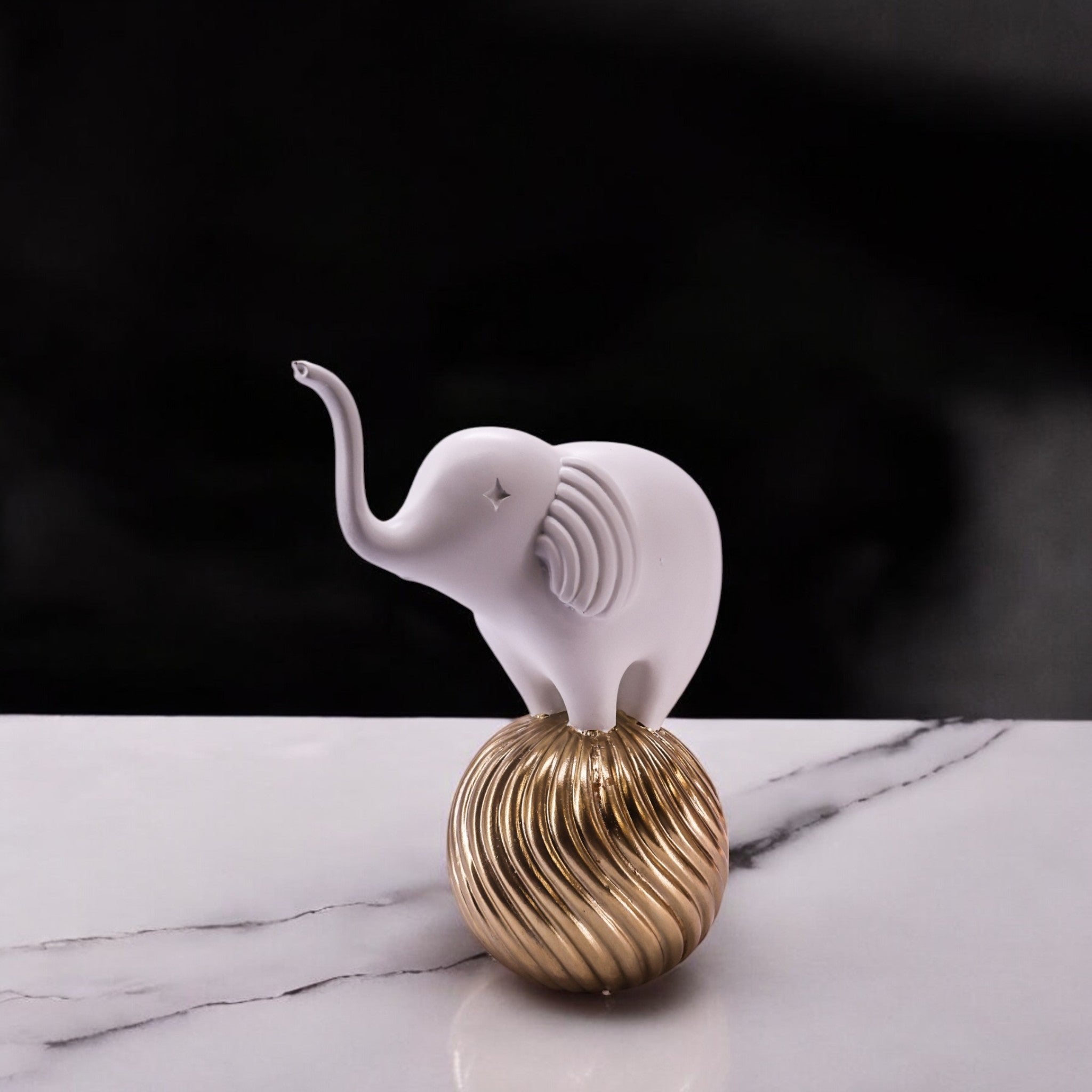 White Elephant on Golden Ball Sculpture | Modern Lucky Decor | Divine Dekor