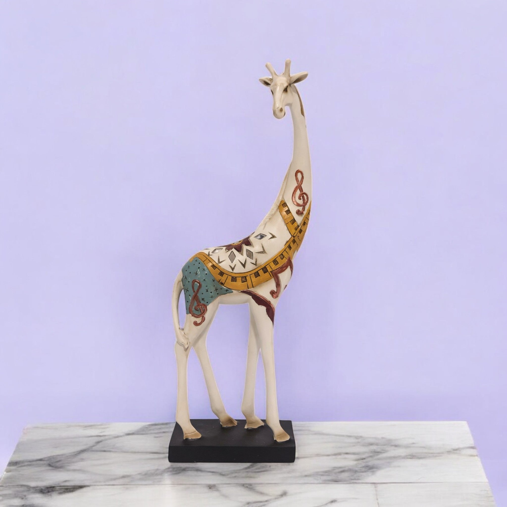 Tall Folk-Art Giraffe Sculpture | Boho Safari Decor | 44cm White & Gold Statement