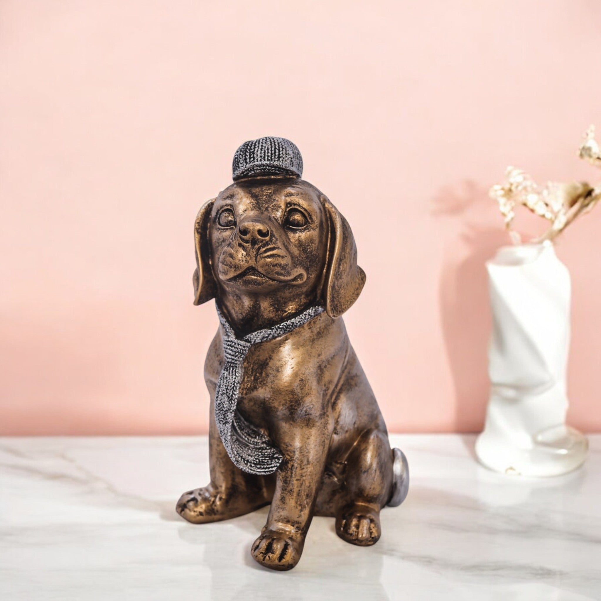 Luxury Golden Puppy Sculpture | Crystal-Adorned Dog Art Statue | 23.5cm Designer Home Decor - Divine Dekor
