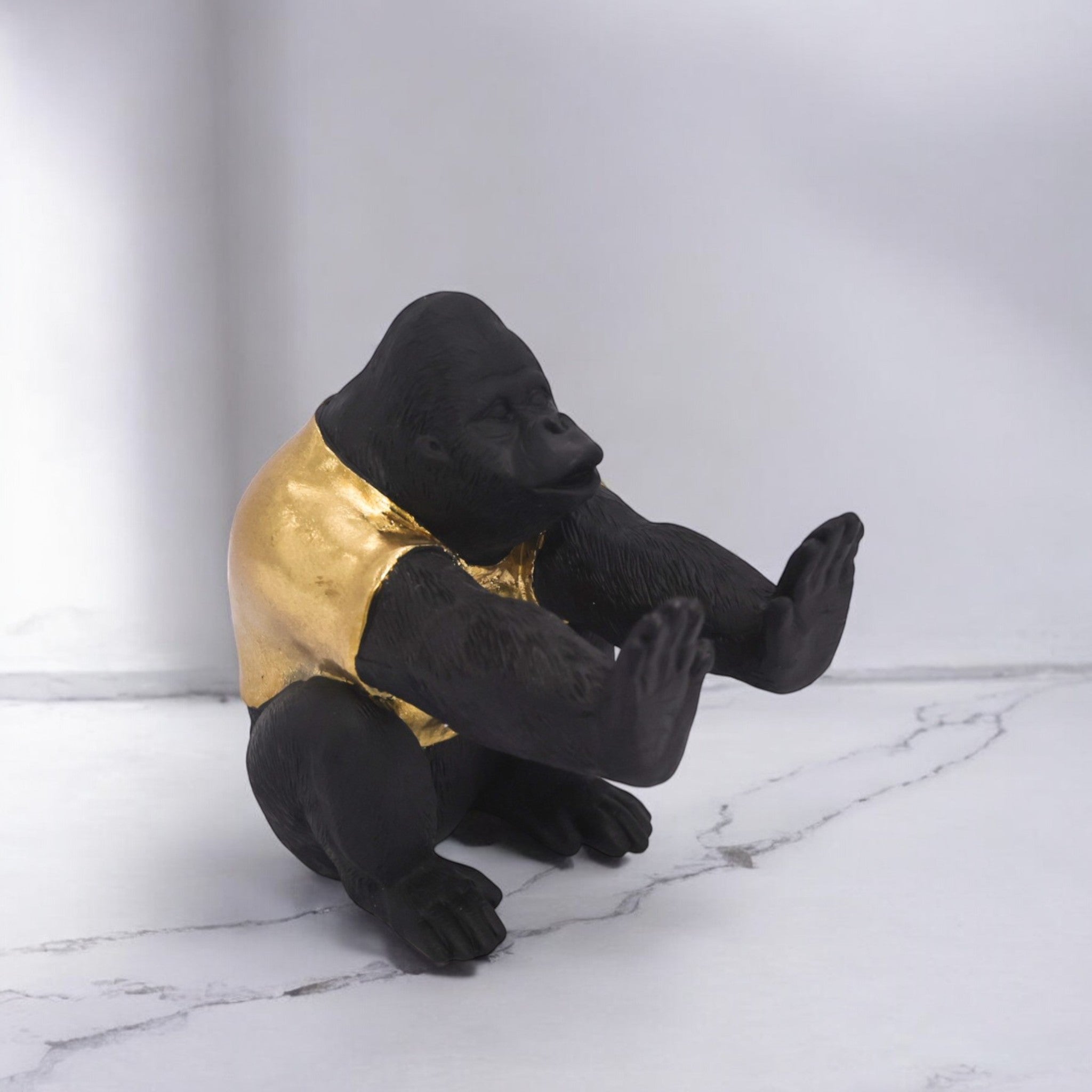Urban Style Gorilla Sculpture | Black & Gold Modern Art Statue | 17cm Contemporary Home Decor - Divine Dekor