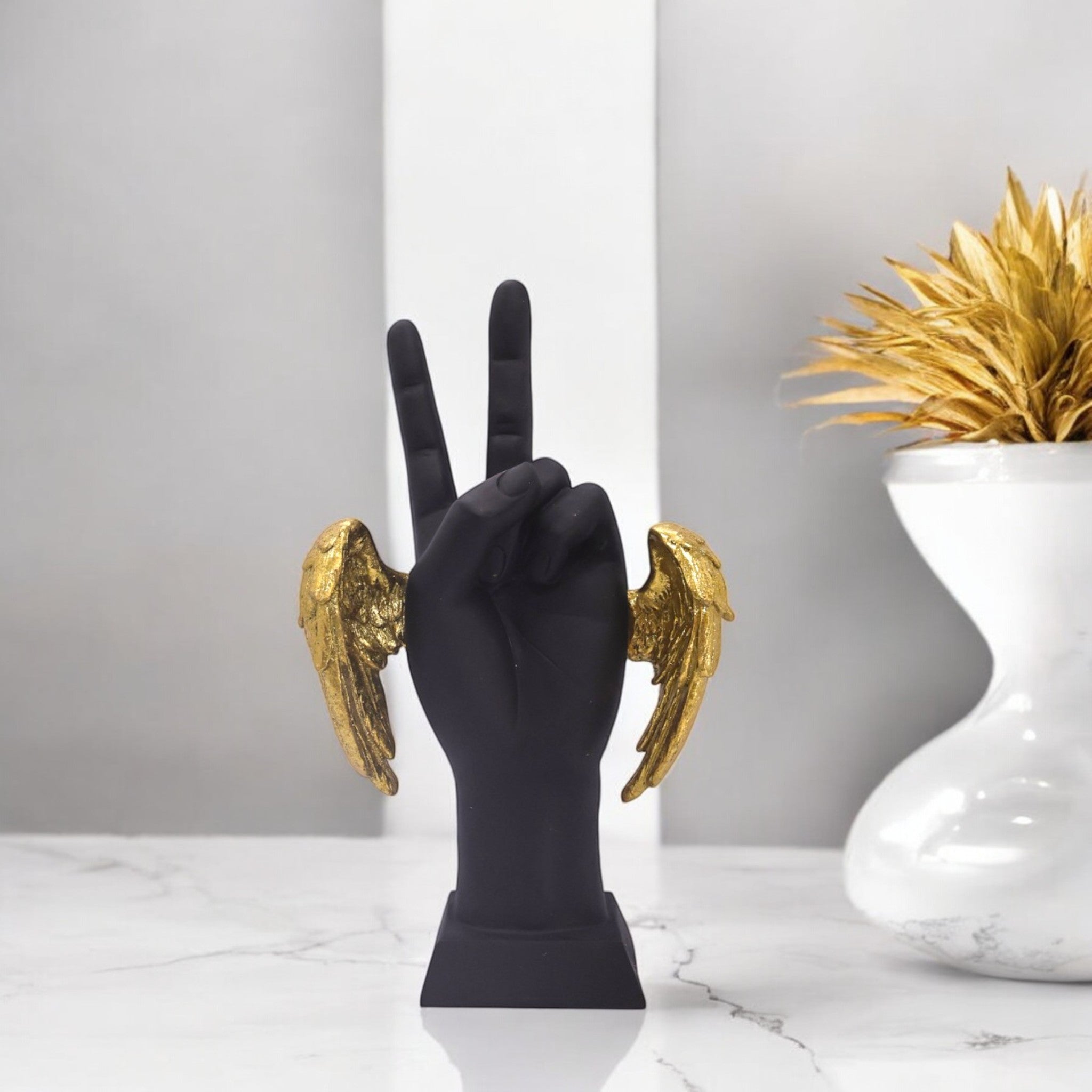 Peace Victory Hand Sculpture | Angel Wings Art Decor | Divine Dekor
