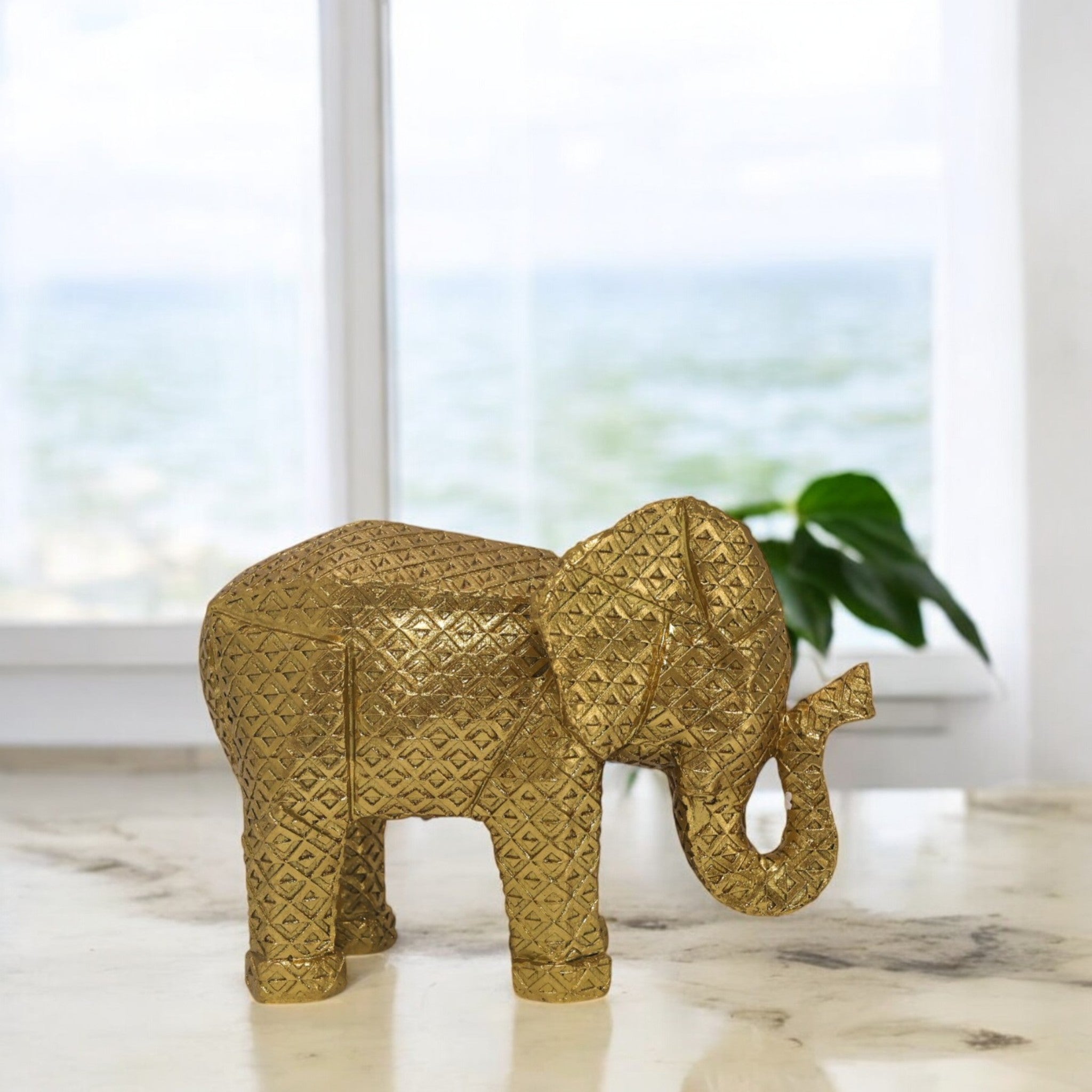 Modern Geometric Elephant Sculpture | Gold Origami Style Art Statue | 25.2cm Luxury Home Decor - Divine Dekor