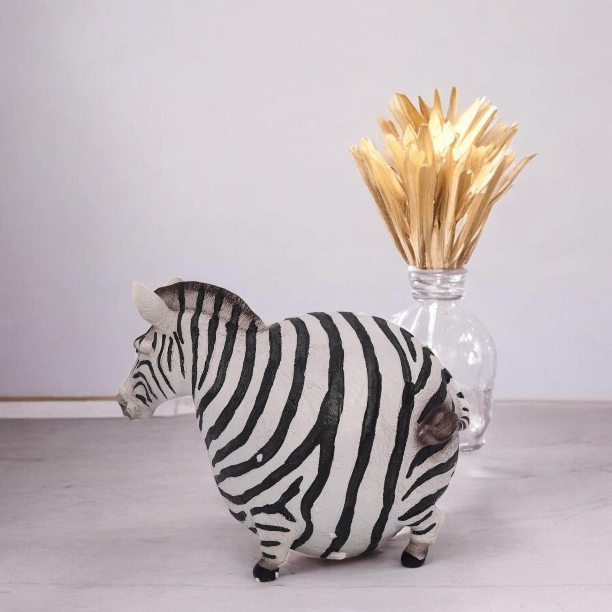 Whimsical Chubby Zebra Sculpture | Safari Animal Decor | 21.5cm Cute Art Piece