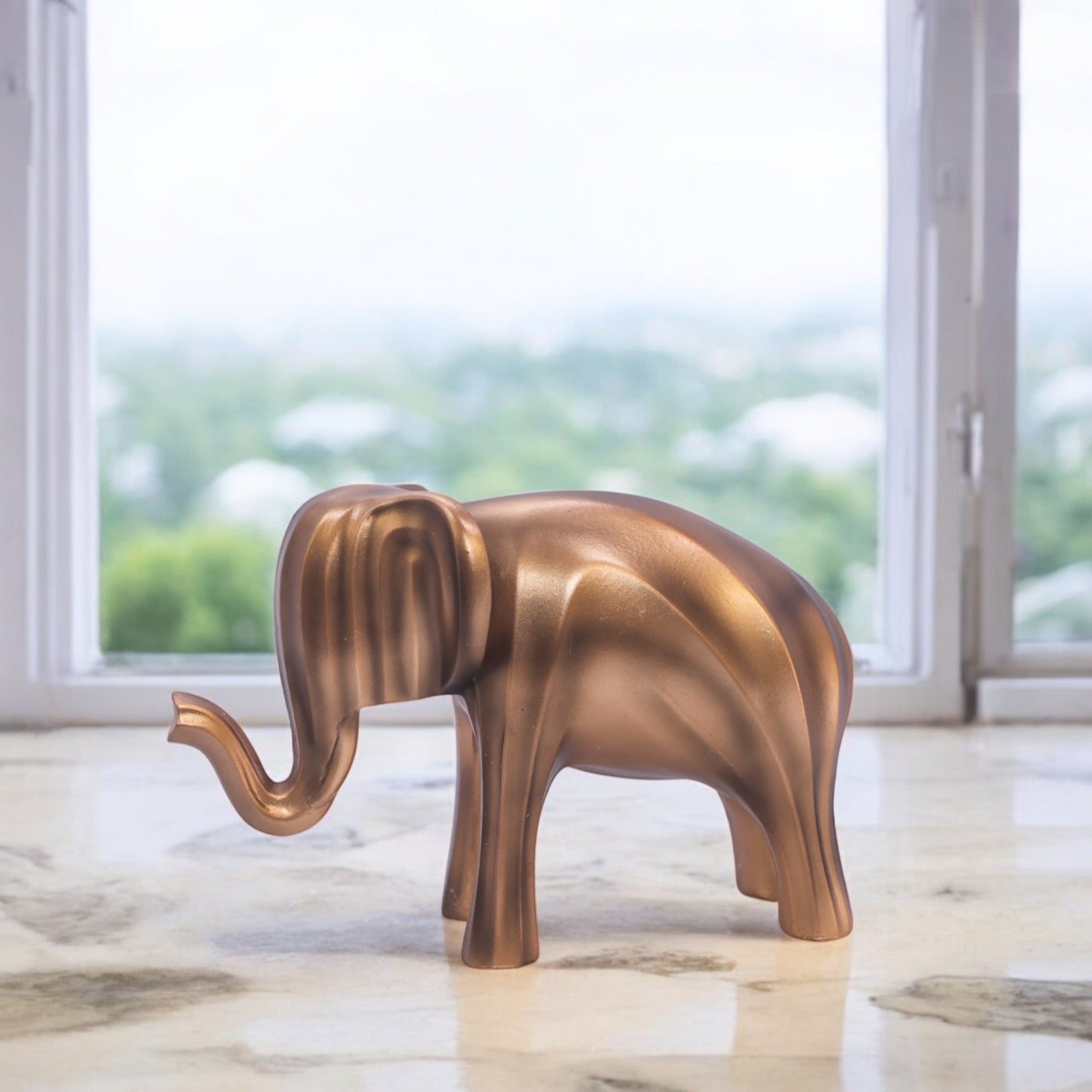 Small Golden Elephant Sculpture | Minimalist Art Statue | 18cm Modern Home Decor - Divine Dekor