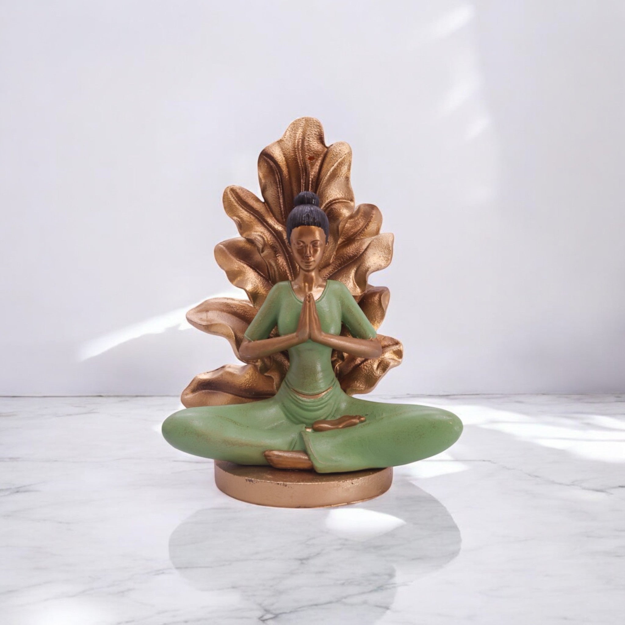 Divine Dekor Lotus Meditation Buddha Statue | 25.3cm Zen Garden Sculpture | Spiritual Home Decor | Modern Yoga Art (Sage-Gold)