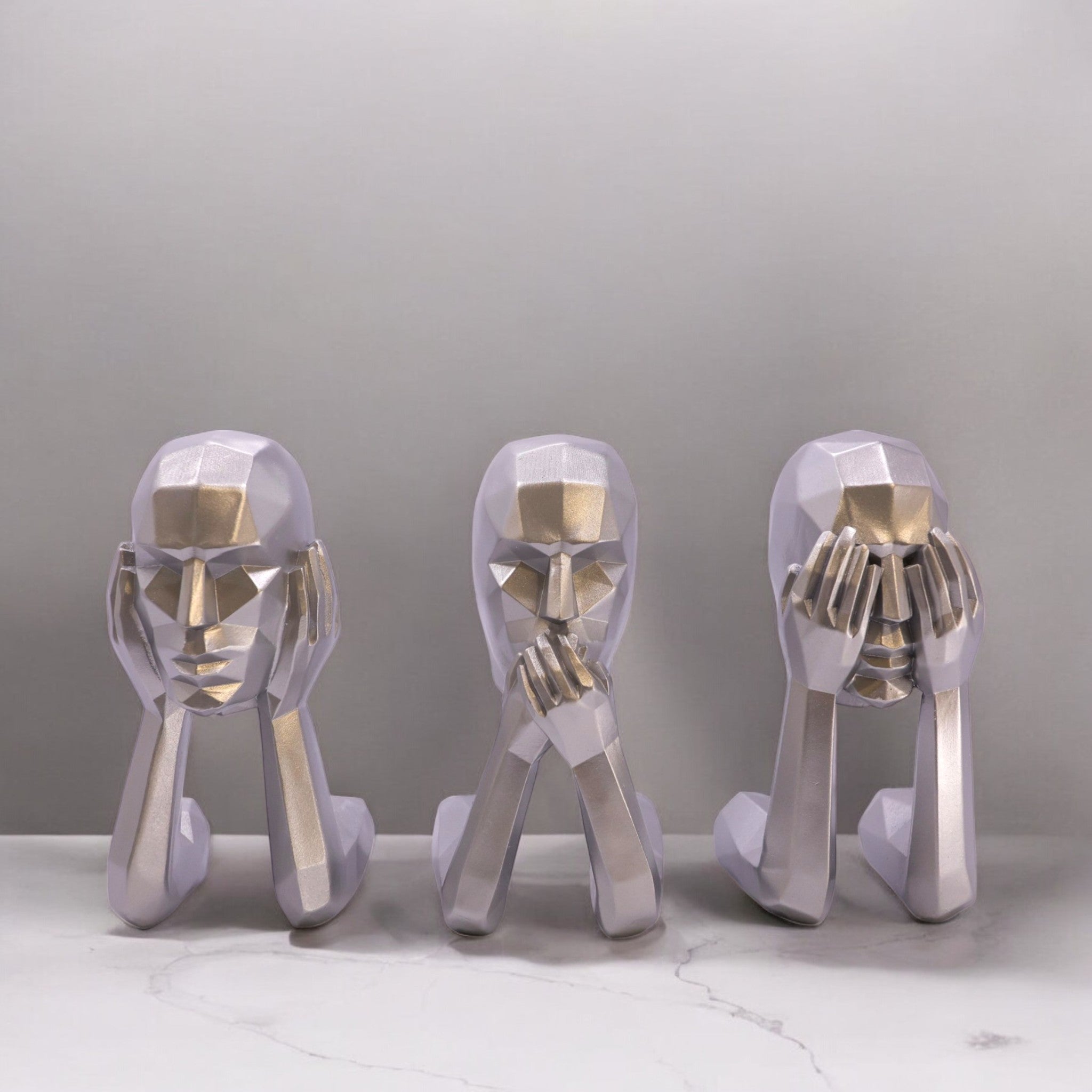 Silver Three Wise Monkeys | Modern Abstract Art Decor | Divine Dekor