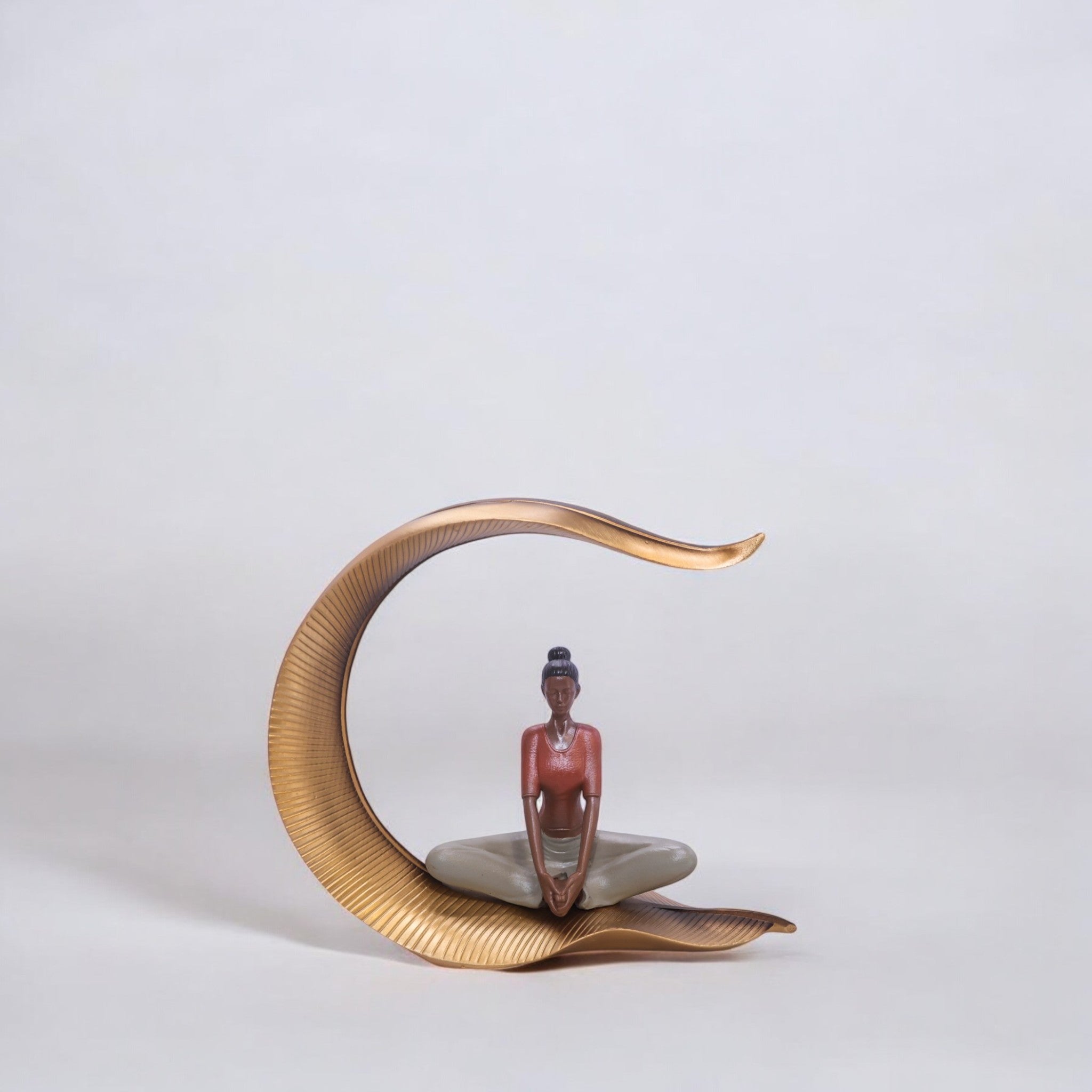 Divine Dekor’s Modern Moon Yoga Sculpture 27cm | Red & Gold Meditation Art | Contemporary Wellness Decor | Divine Dekor