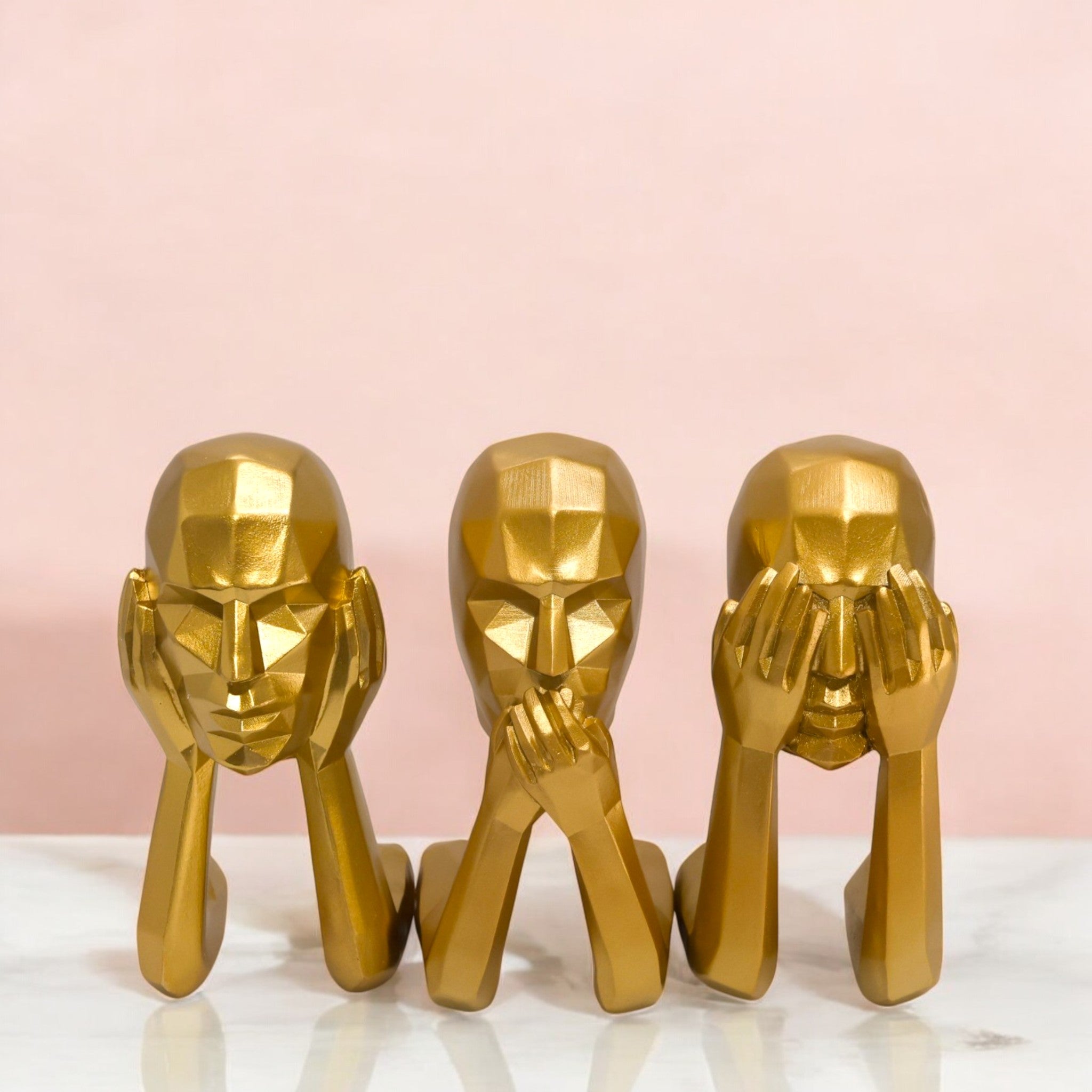 Golden Three Wise Monkeys | Modern Abstract Art Decor | Divine Dekor