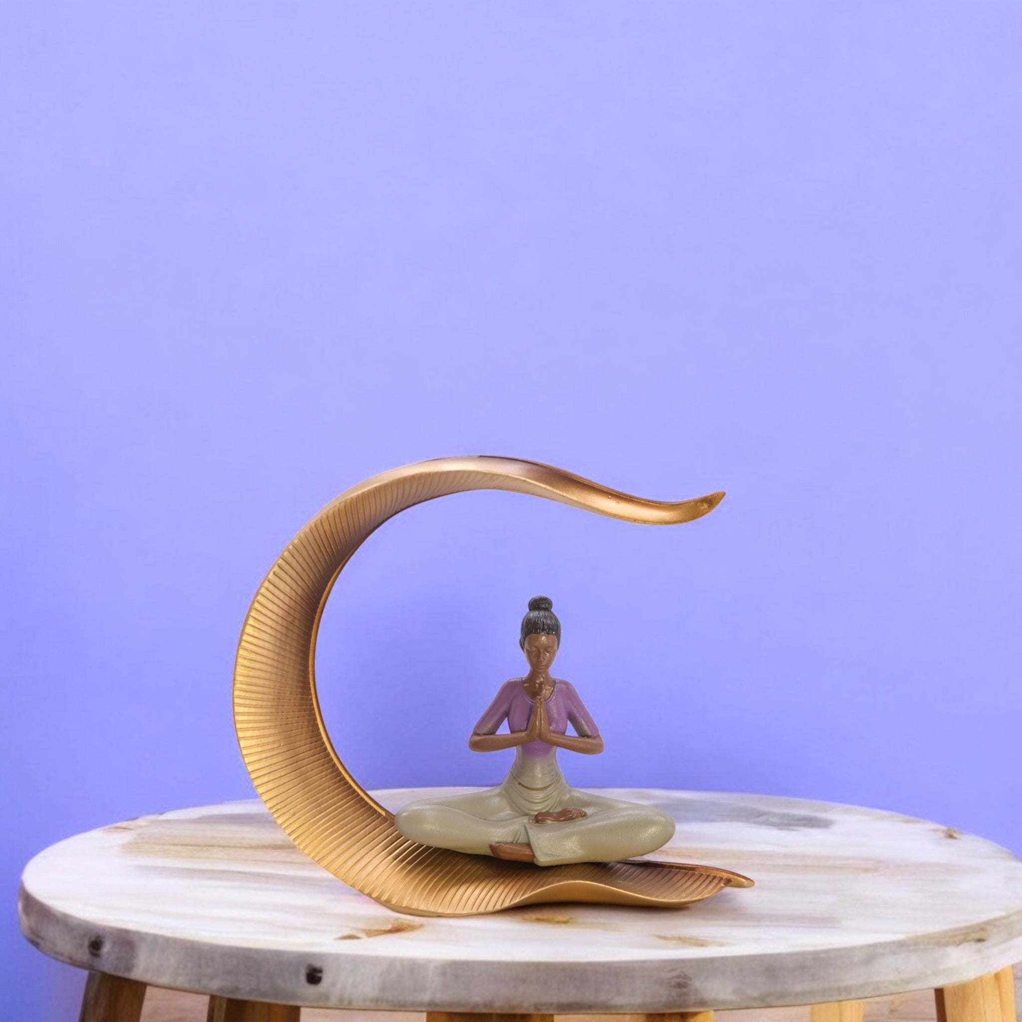 Divine Dekor’s Lotus Moon Yoga Sculpture 27cm | Rose Gold Meditation Art | Contemporary Mindfulness Decor