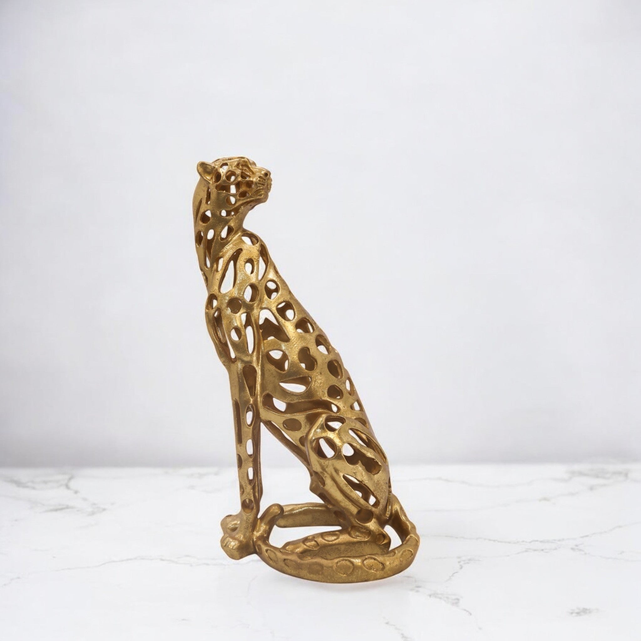 Majestic Golden Leopard Sculpture | Wild Grace Art Statue | 42.2cm Luxury Home Decor - Divine Dekor