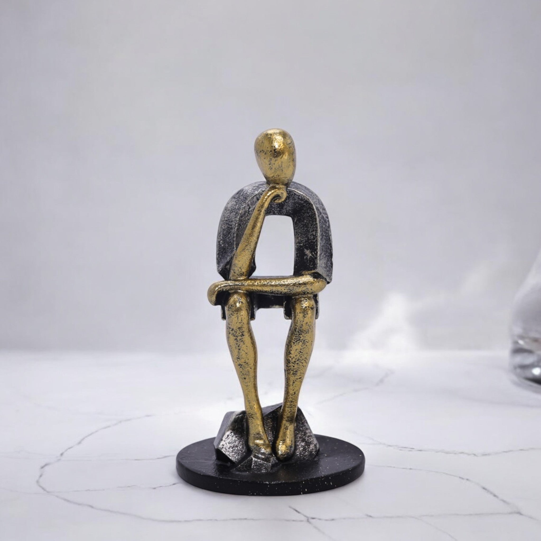 Golden Resin Character Sculpture – Modern Art Figurine | Divine Dekor