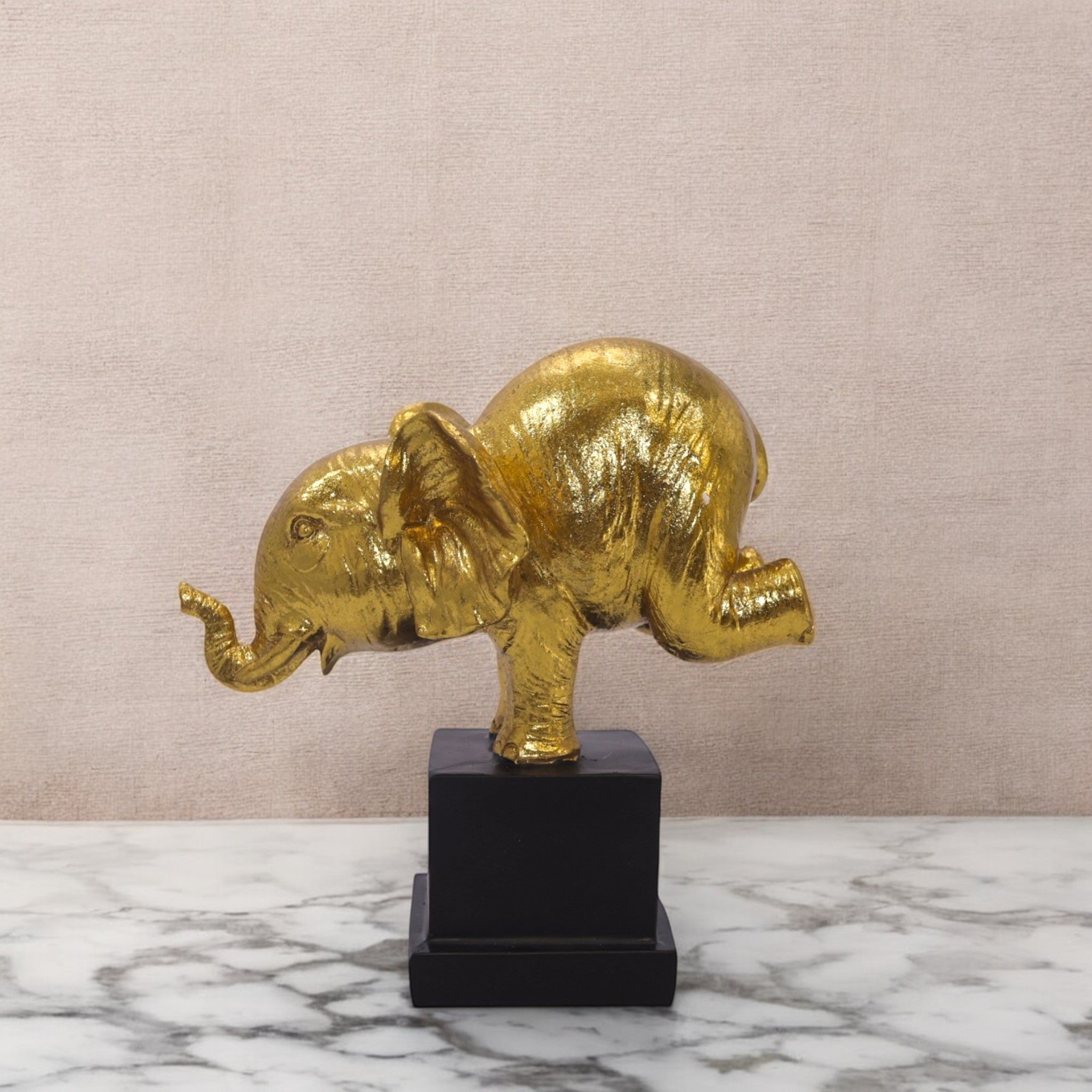 Golden Yoga Elephant Sculpture | Modern Balance Art Statue | 18.4cm Mindful Home Decor - Divine Dekor