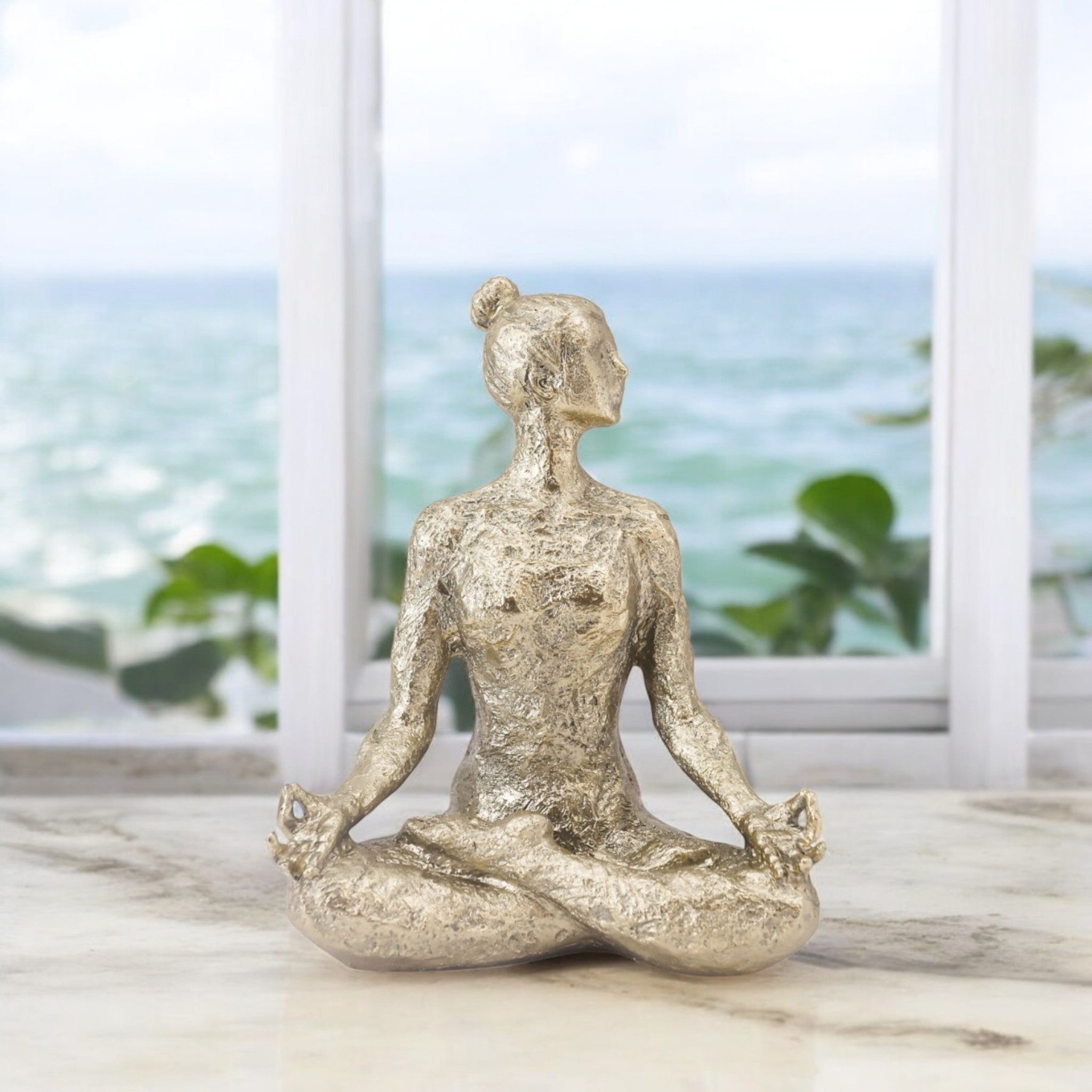 Golden Yoga Meditation Sculpture | Modern Mindful Art Statue | 25.3cm Luxury Home Decor - Divine Dekor