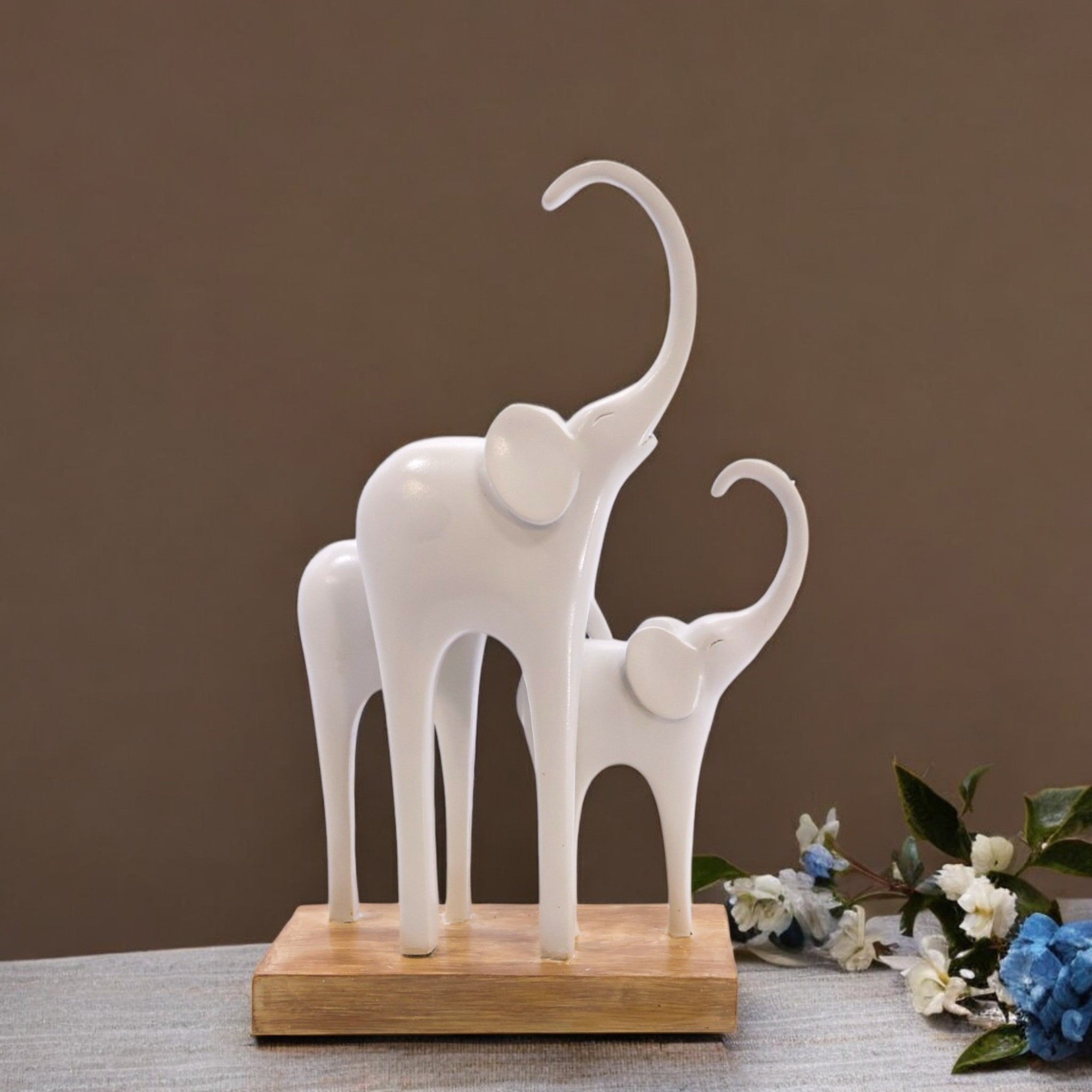 White Elephant Love Sculpture | Modern Lucky Couple Art | Divine Dekor