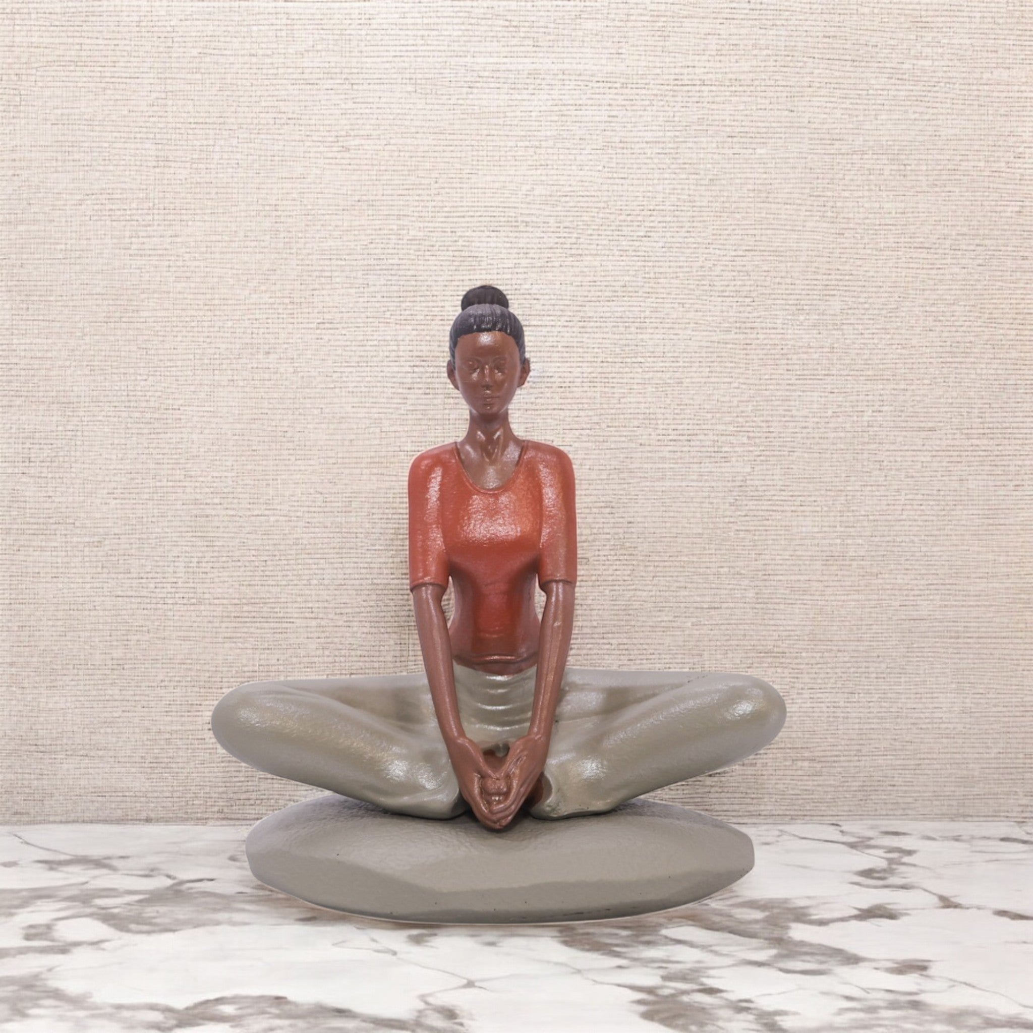 Divine Dekor’s Butterfly Pose Yoga Sculpture 16cm | Coral & White Meditation Art | Modern Wellness Decor | Divine Dekor