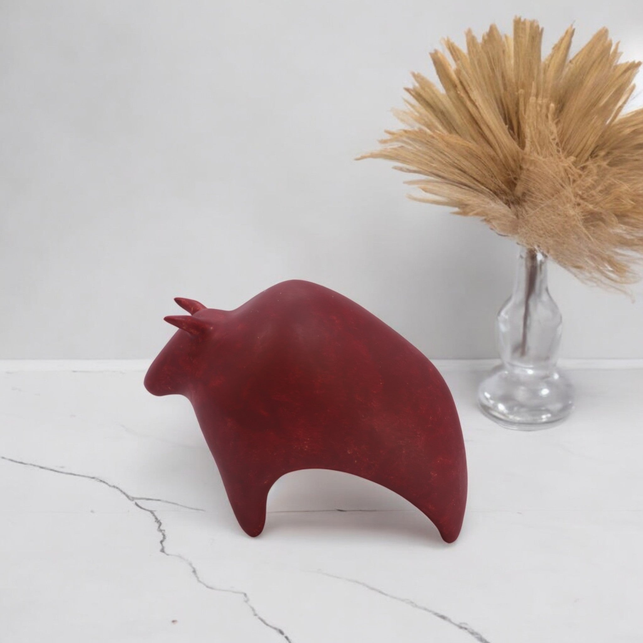 Modern Red Bull Sculpture | Abstract Art Decor | Divine Dekor