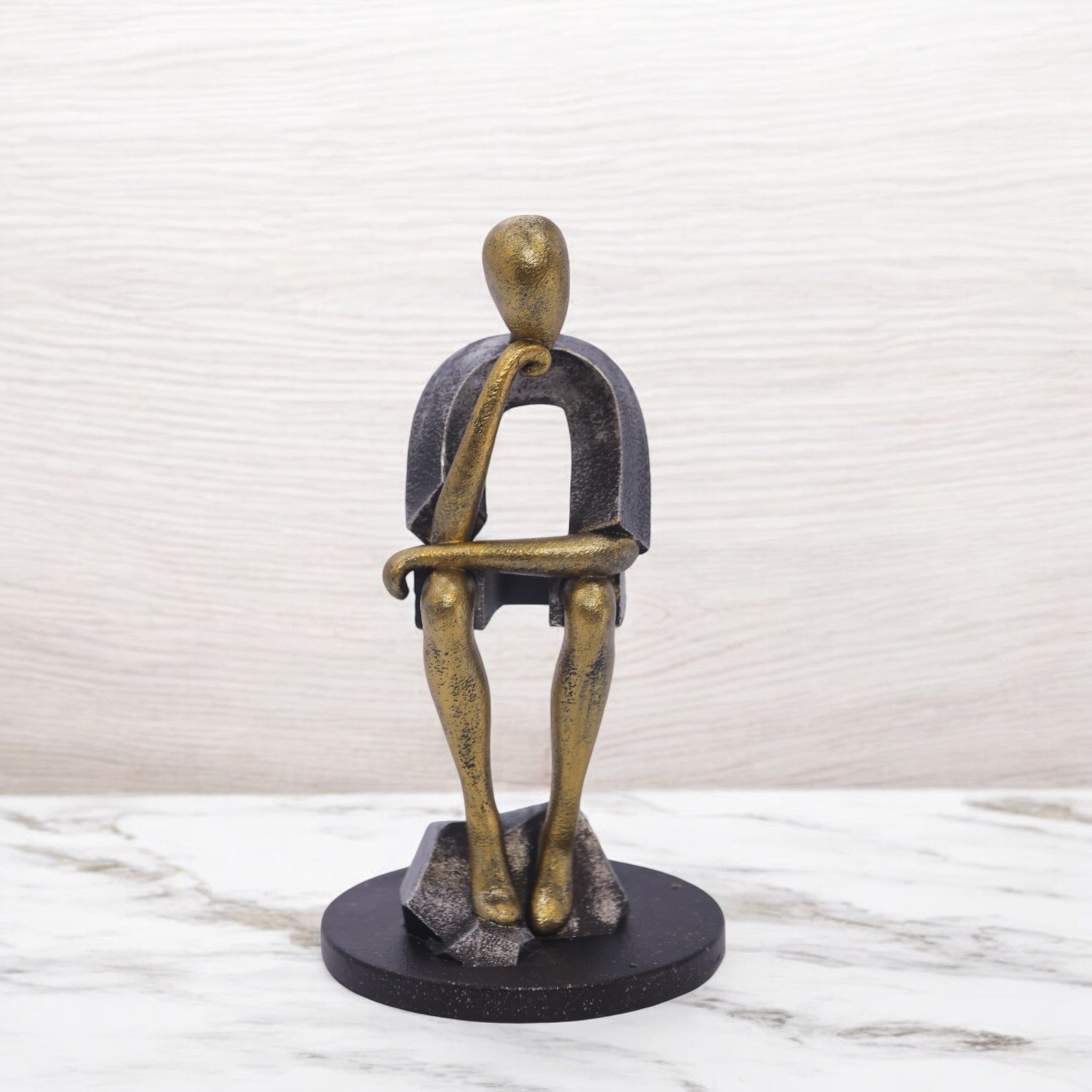 Golden & Black Resin Thinking Sculpture – Modern Character Art | Divine Dekor