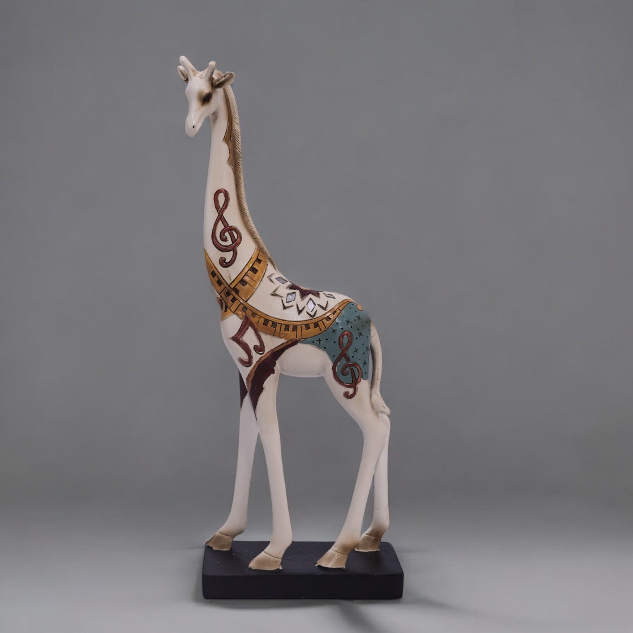 Elegant Gold-Accented Giraffe Sculpture | Modern Safari Decor | 40cm White Resin Art