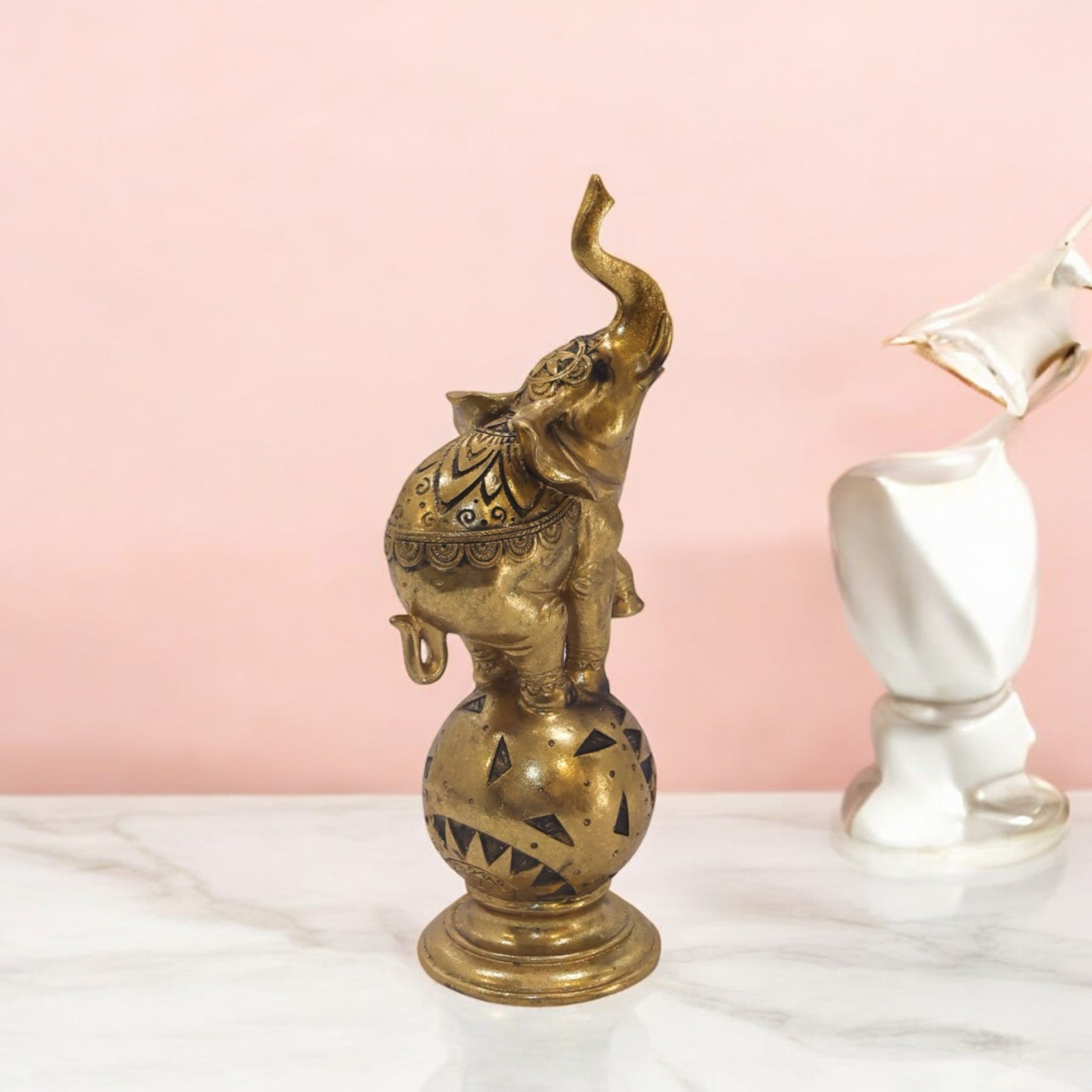 Golden Elephant World Globe Sculpture | Luxury Success Symbol Art Statue | 25.5cm Business Decor - Divine Dekor