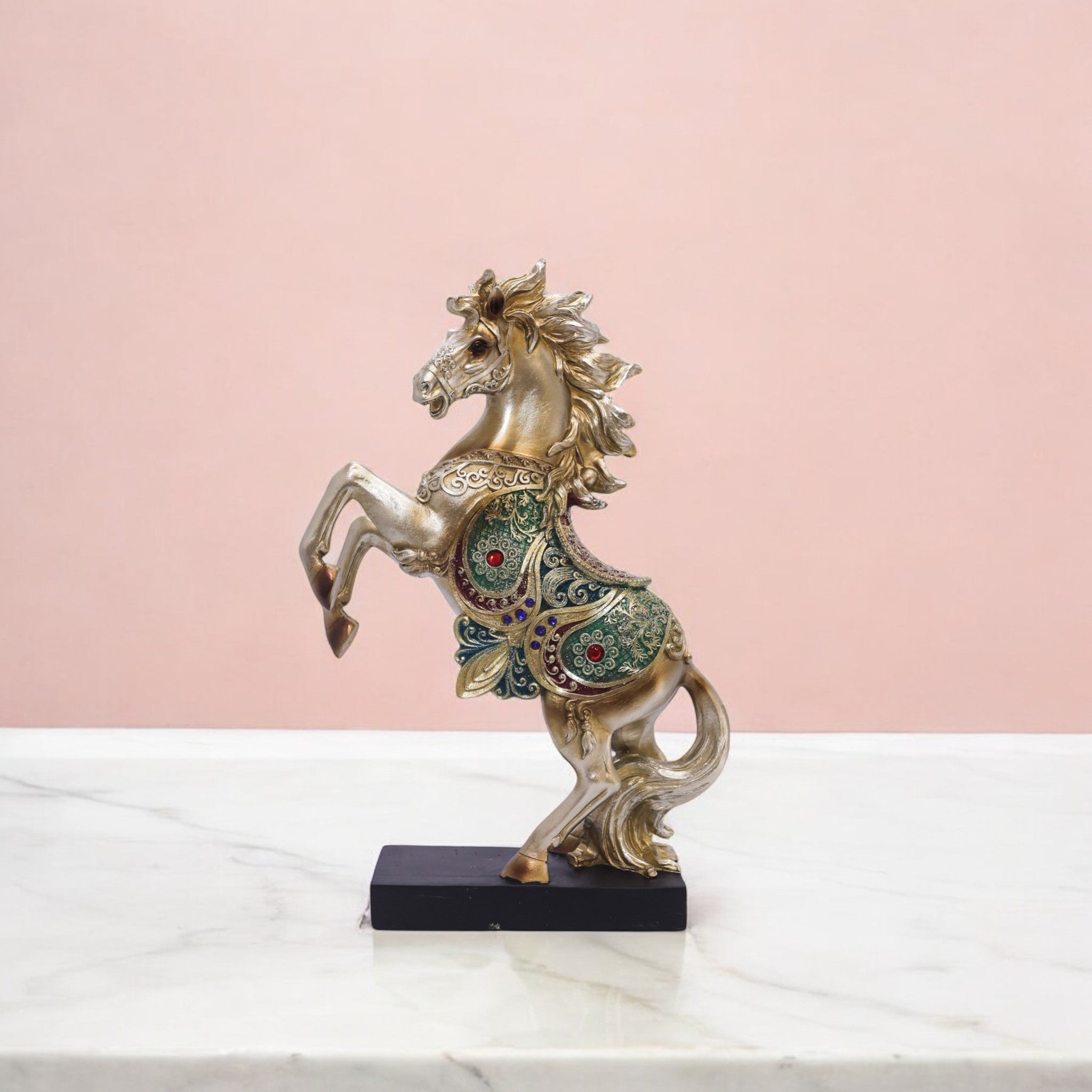 Luxury Golden Rearing Horse Sculpture | Crystal-Embellished Art Statue | 34cm Premium Home Decor - Divine Dekor