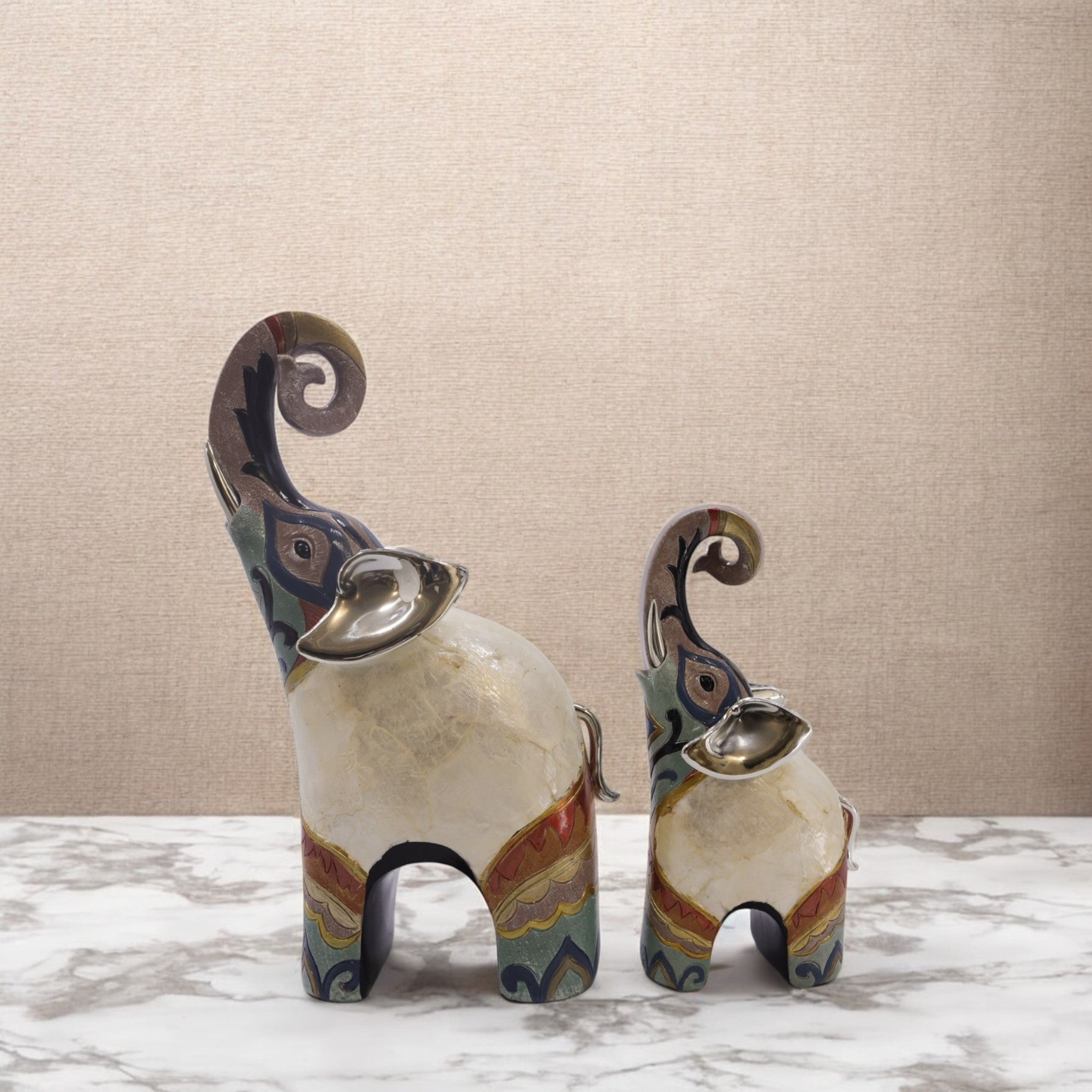 Divine Dekor Modern Elephant Duo - Grey & White Contemporary Art Set