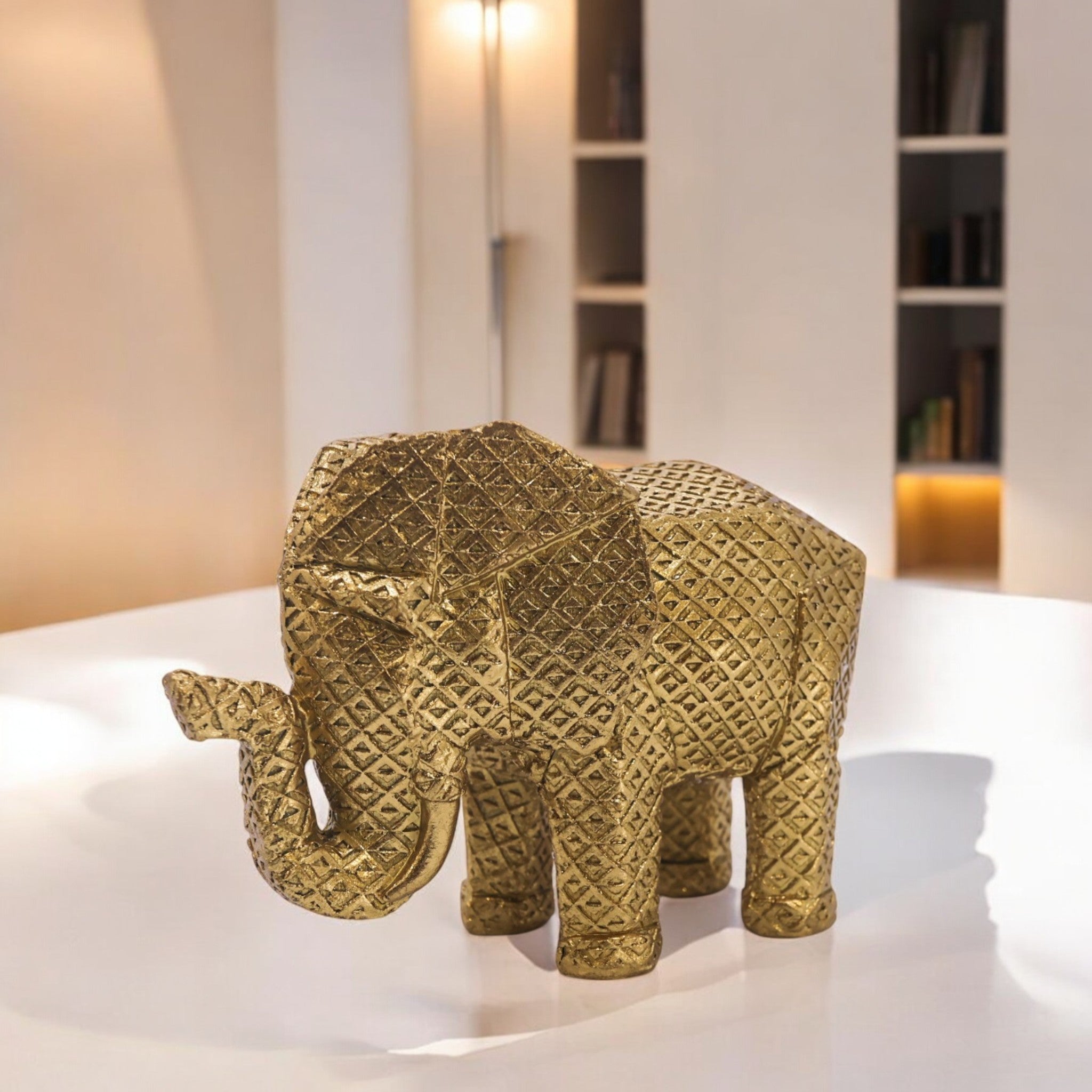 Modern Geometric Golden Elephant Sculpture | Origami Style Art Statue | 20cm Luxury Home Decor - Divine Dekor