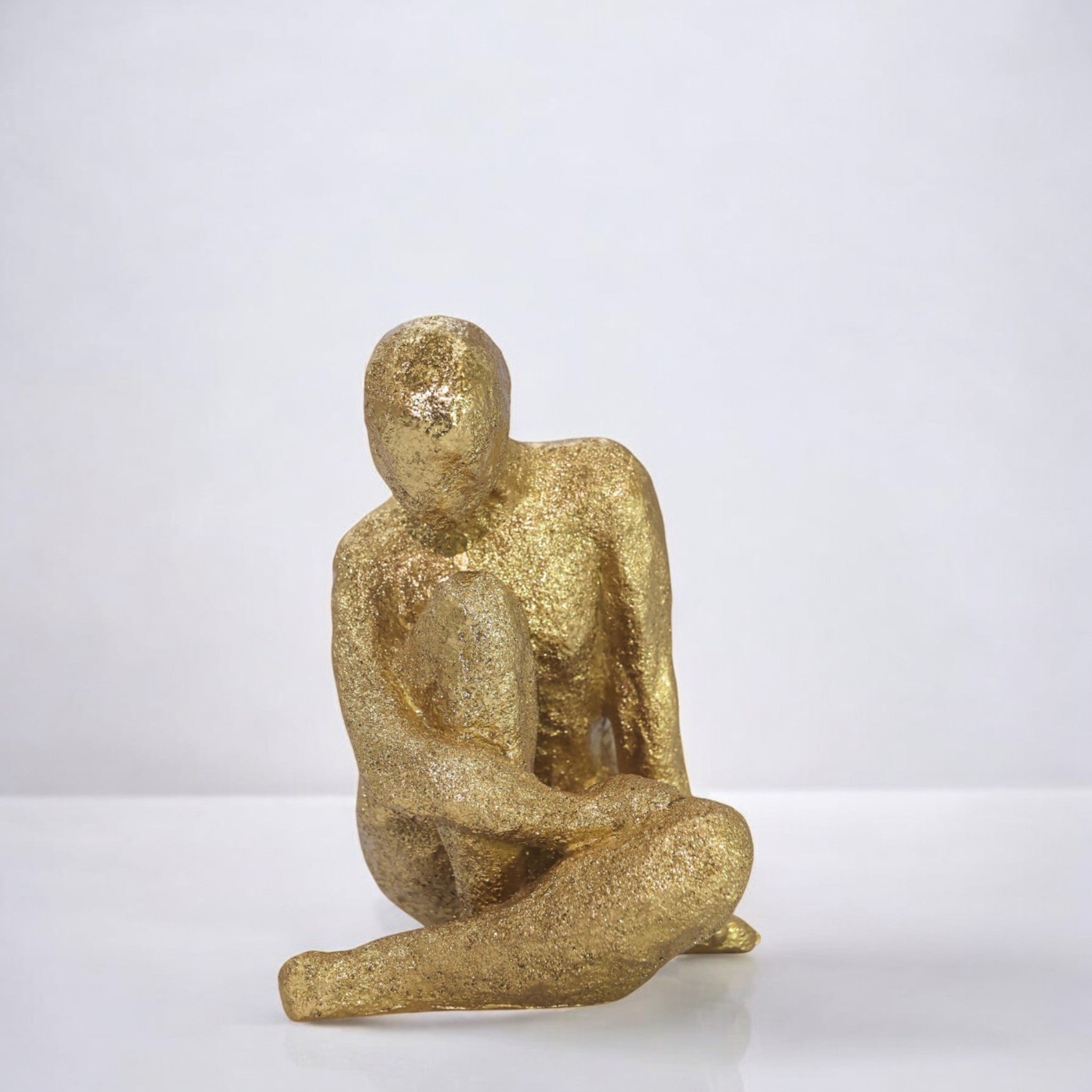 Modern Golden Figure Sculpture | Contemplative Art Statue | 18.7cm Contemporary Home Decor - Divine Dekor