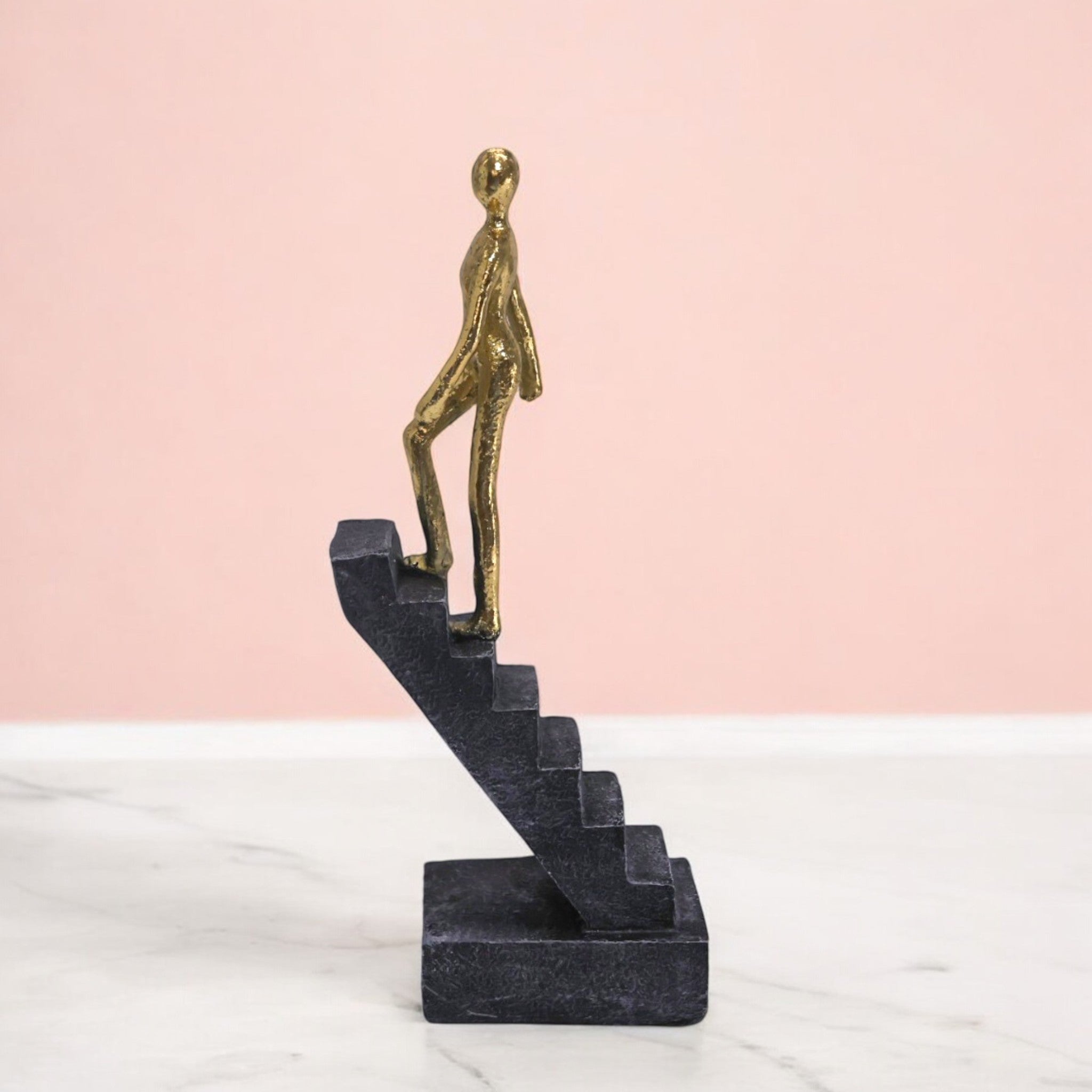 Ascending Figure Stairway Sculpture | Gold & Grey Success Art Statue | 24.5cm Modern Home Decor - Divine Dekor