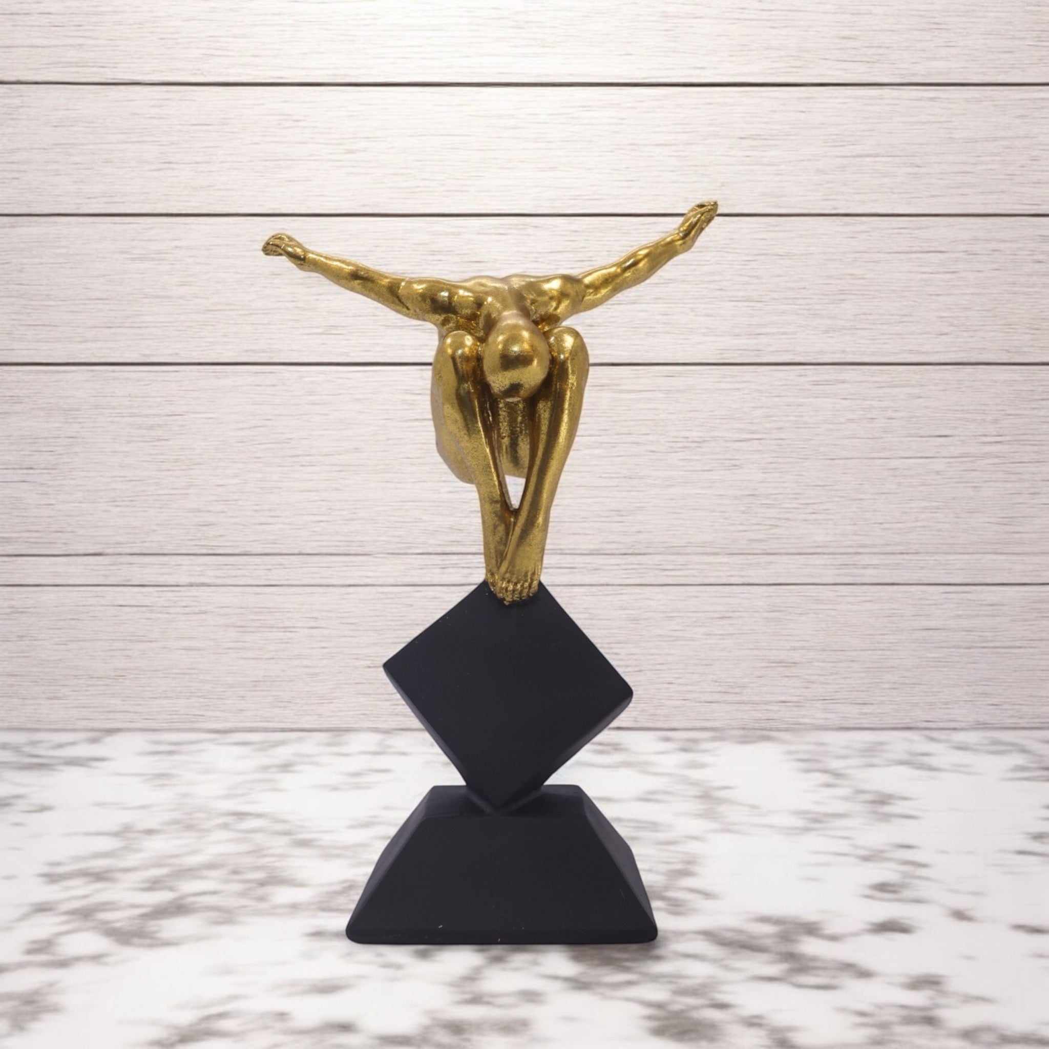 Golden Gymnast Sculpture | Modern Balance Art Trophy | Divine Dekor