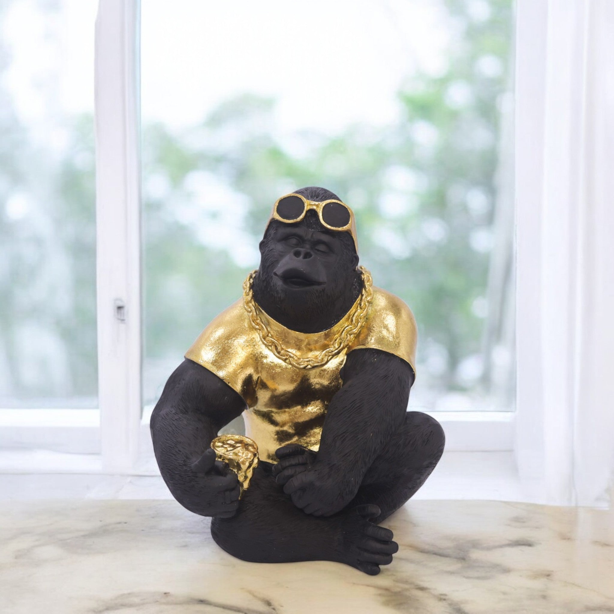 Modern Street Style Gorilla Sculpture | Black & Gold Urban Art Statue | 26cm Contemporary Home Decor - Divine Dekor
