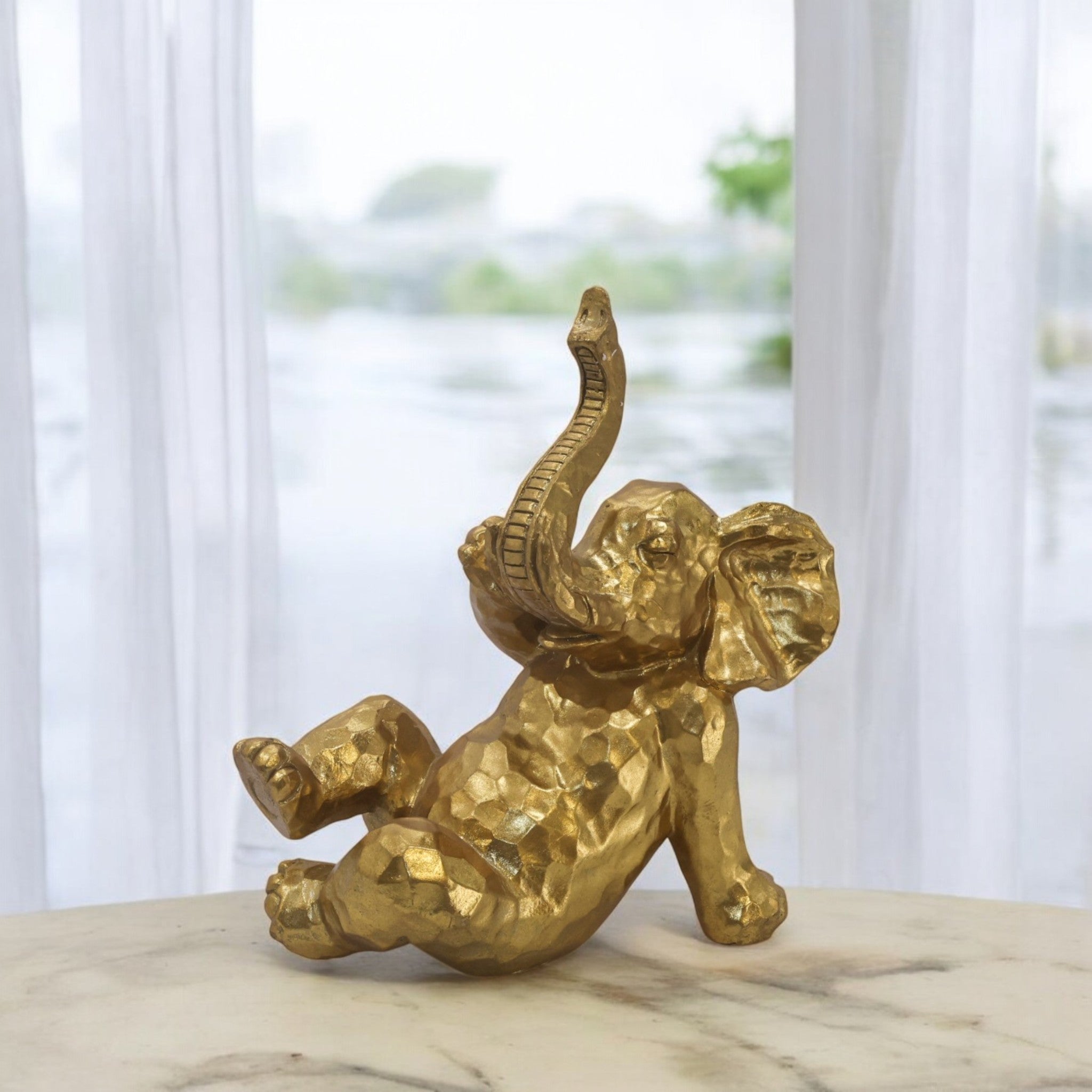 Playful Golden Elephant | Joyful Lucky Decor | Divine Dekor