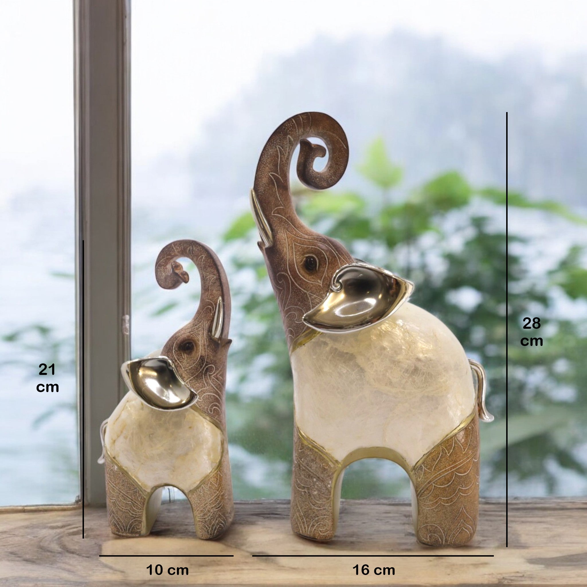 Divine Dekor Mother & Baby Elephant Set - Rustic White Home Decor Duo