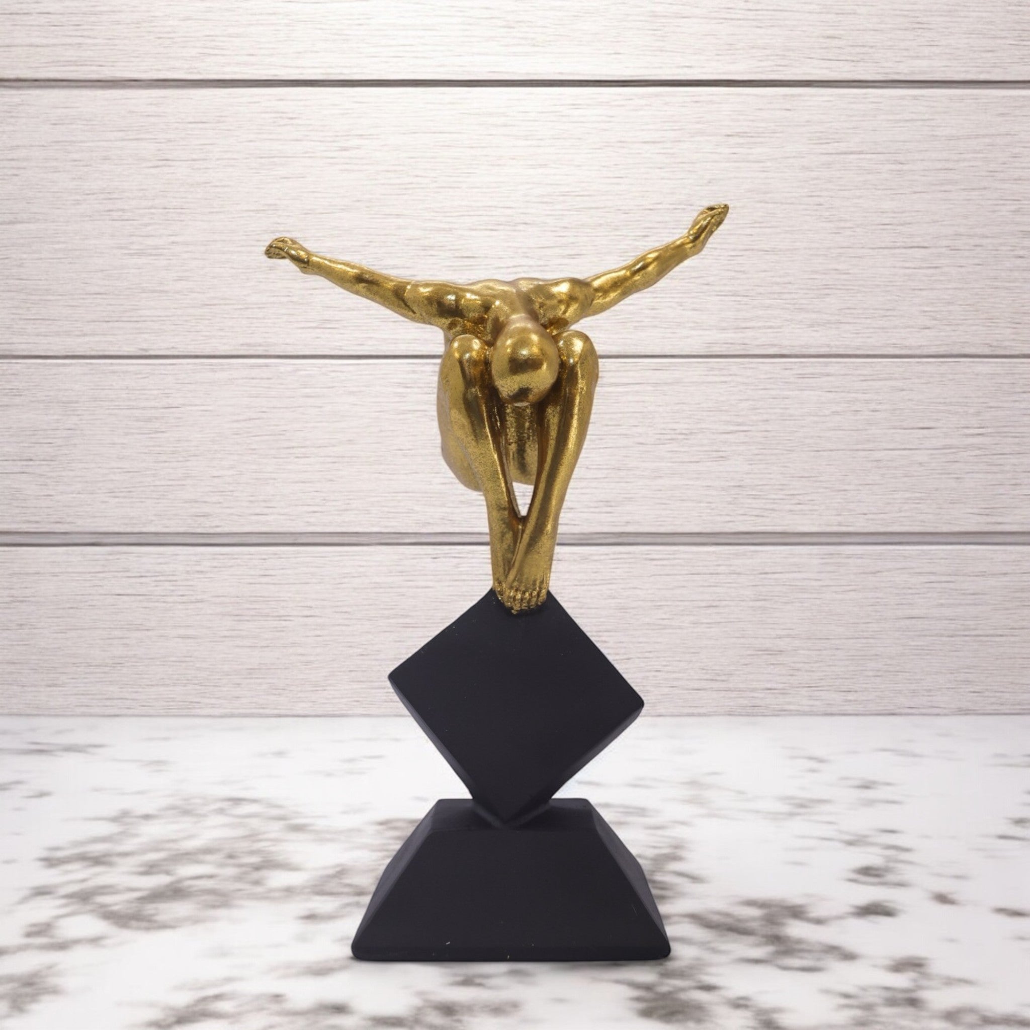 Golden Gymnast Sculpture | Modern Balance Art Trophy | Divine Dekor